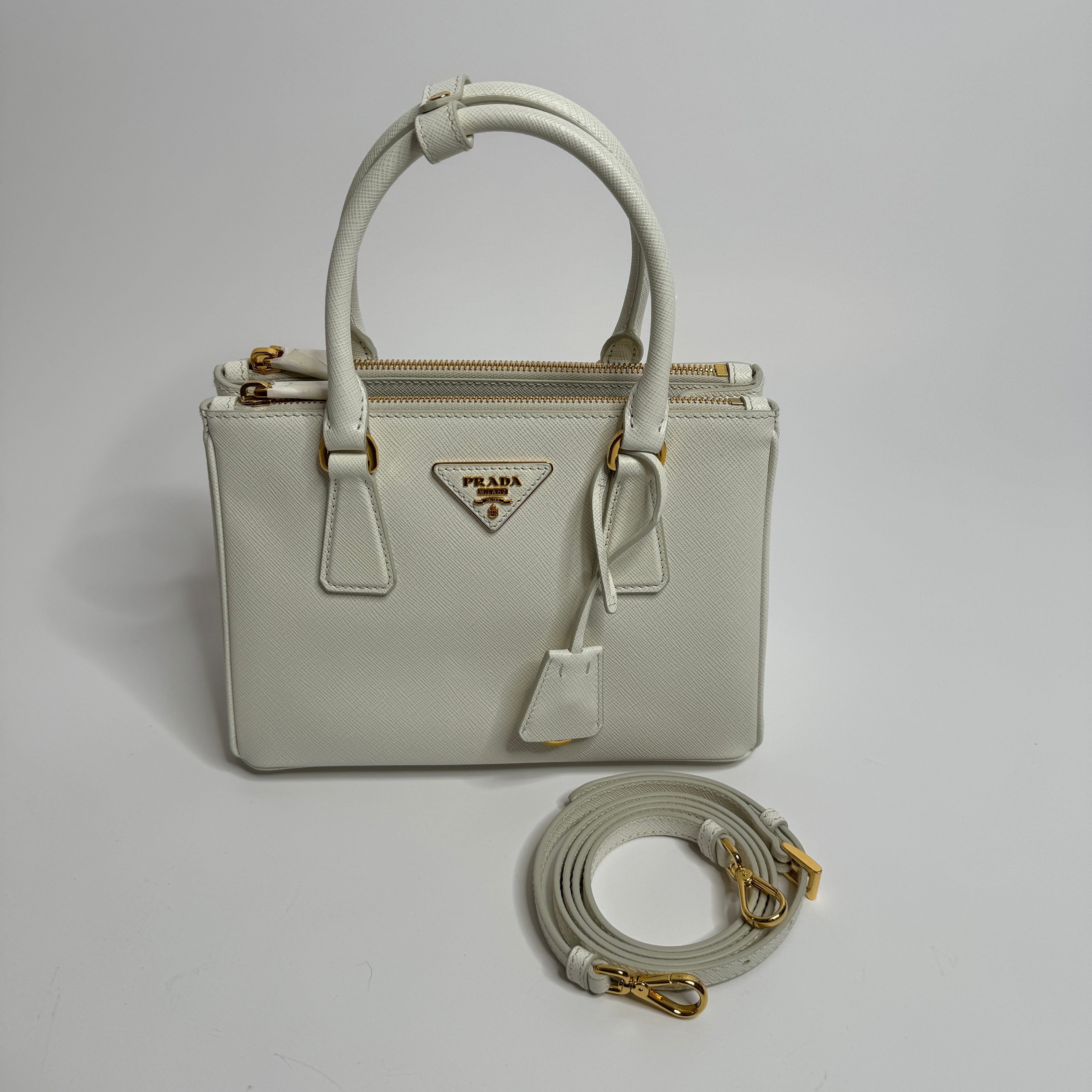 Prada Galleria Tote Small In White Saffiano Leather
