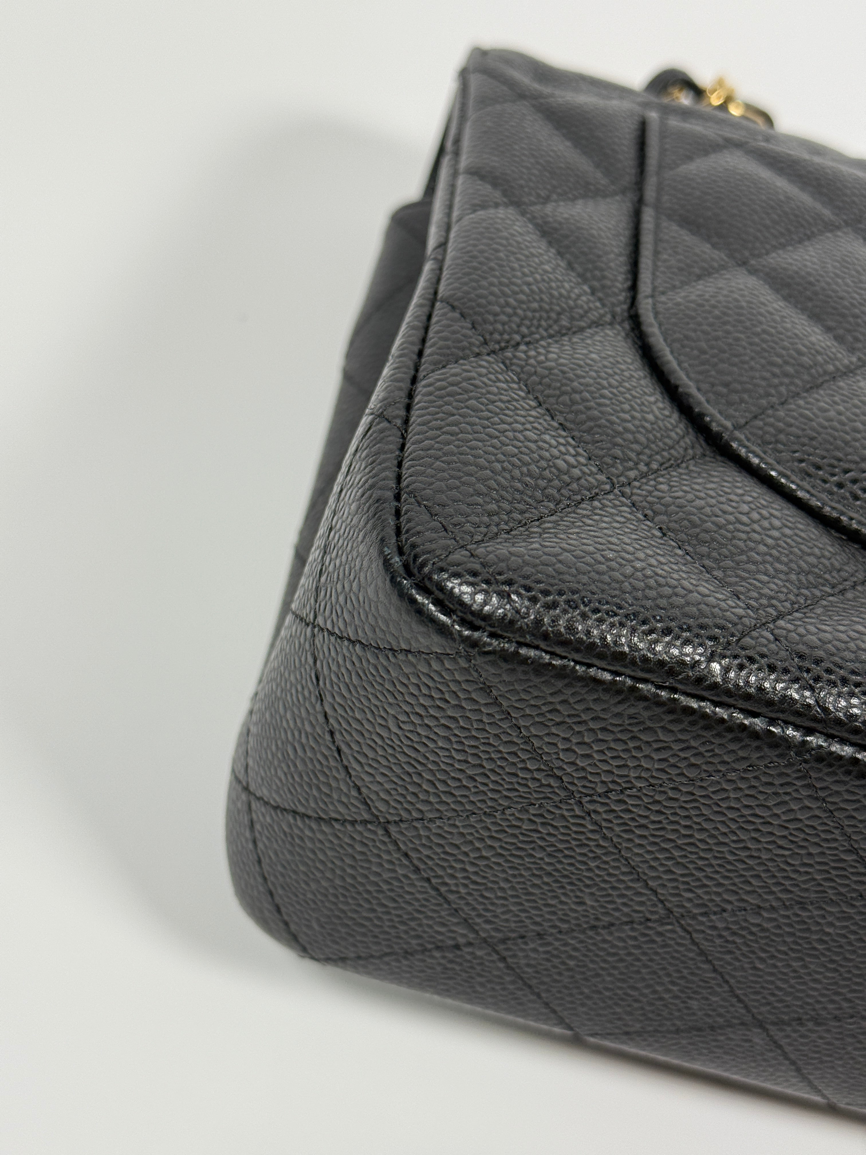 Chanel Classic Jumbo Flap Bag In Black Caviar Leather With GHW