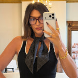 Chanel Black Silk Checked Neck Scarf