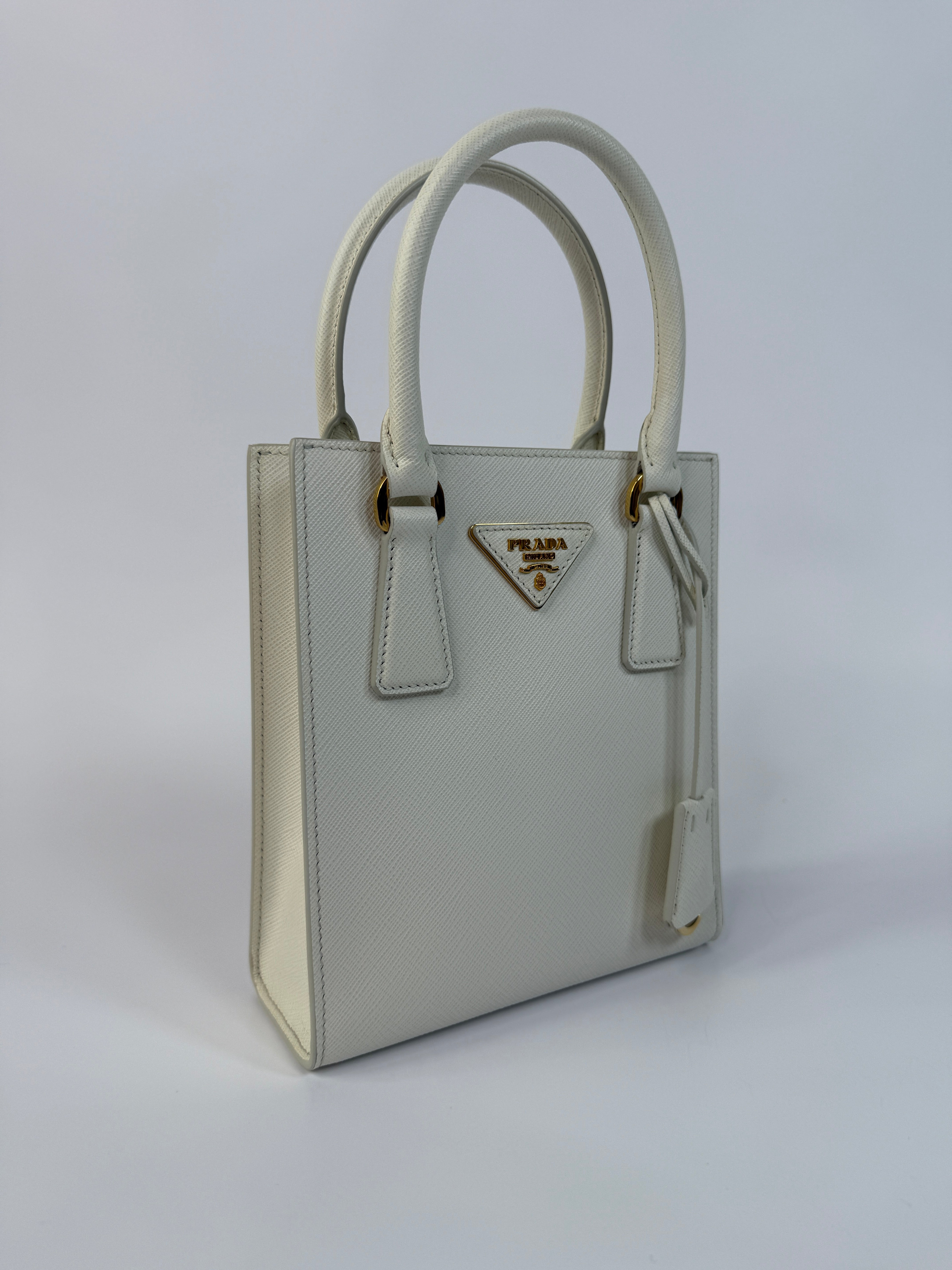 Prada Mini Tote In White Saffiano Leather