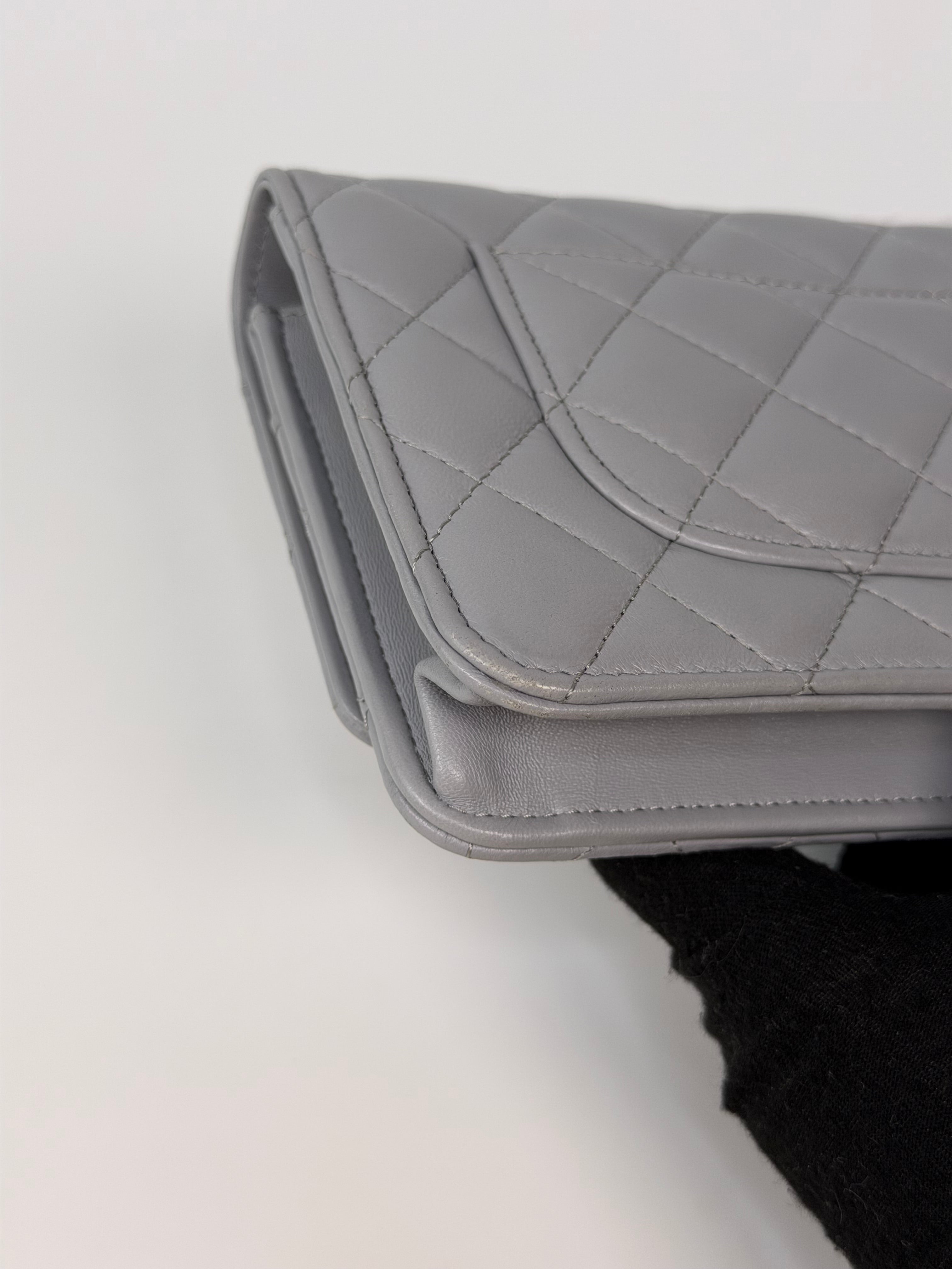 Chanel Pearl Crush Wallet On Chain In Grey Lambskin Leather With Gold Hardware