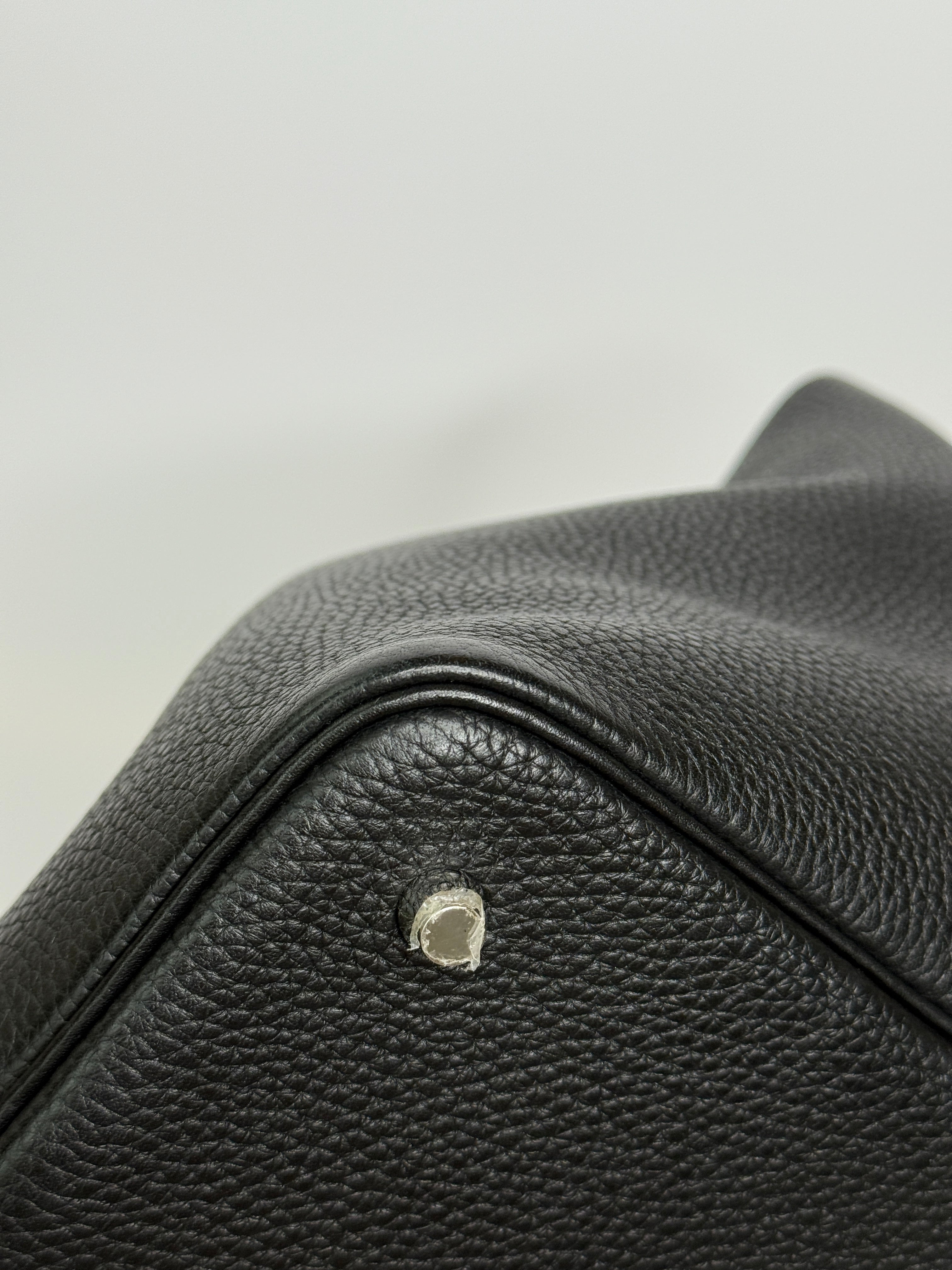 Authentic Pre Loved Hermès Picotin 22 In Black Clemence Leather With Palladium Hardware Very Good Condition