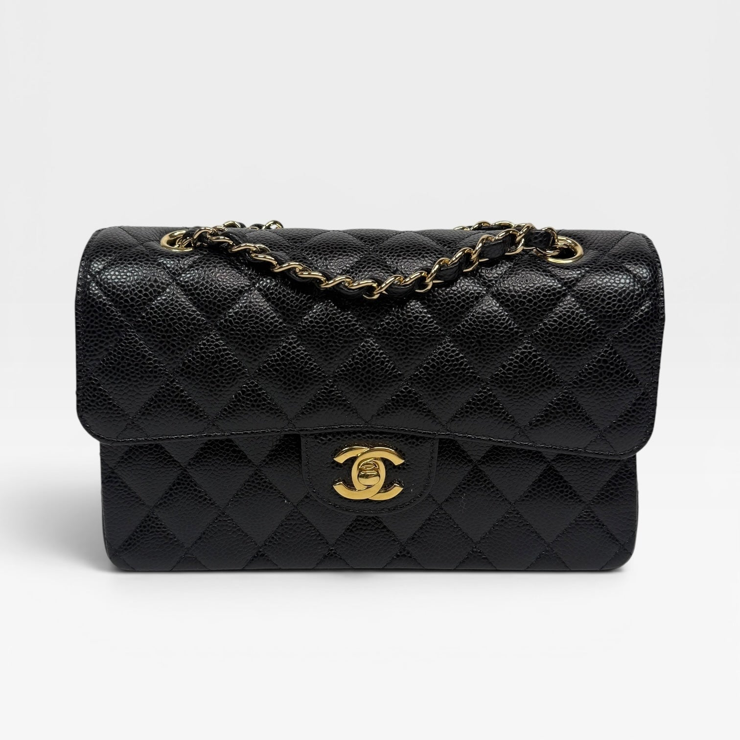 Chanel Small Classic Double Flap In Black Caviar Leather With GHW