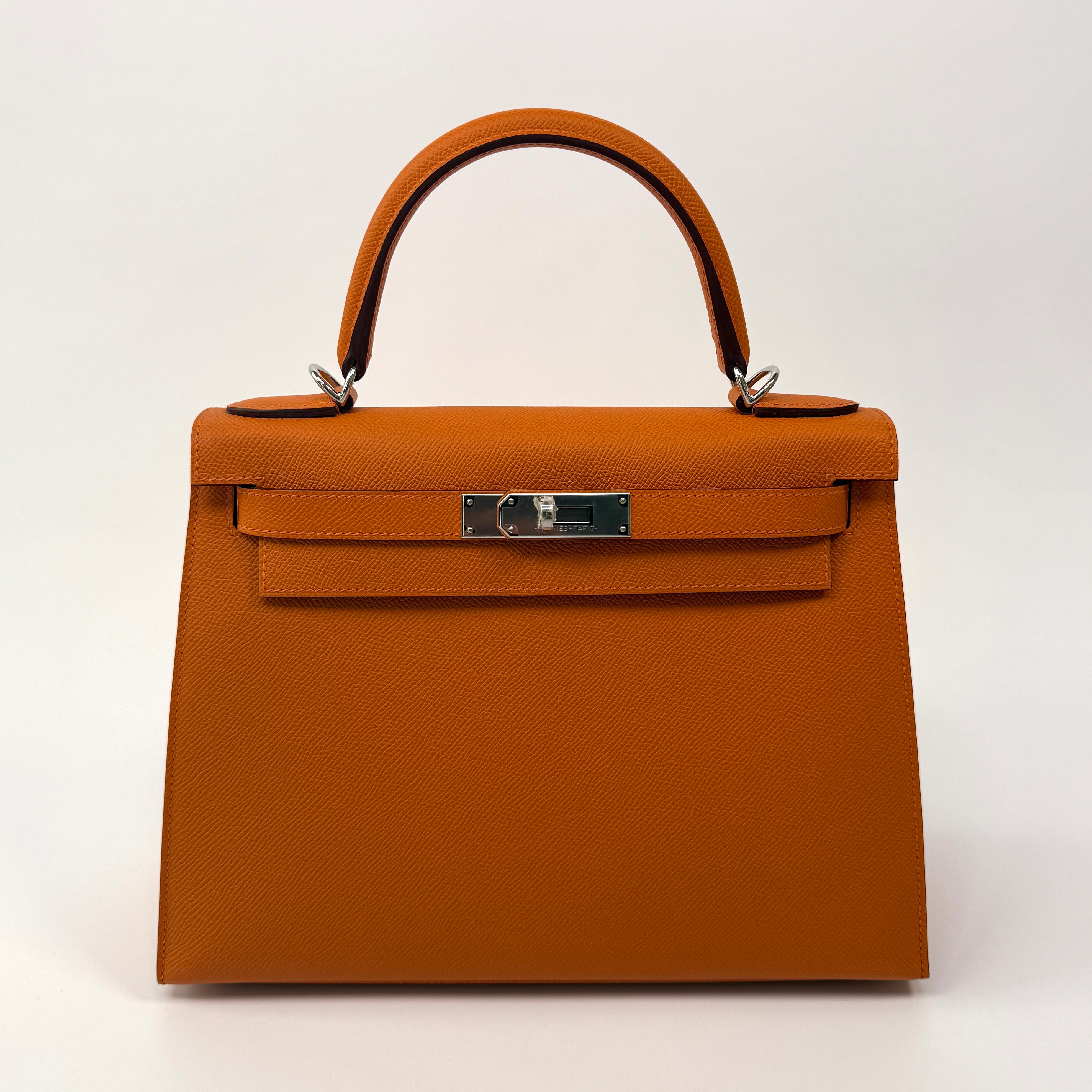 Authentic Pre Loved Hermès Kelly 28 In Orange Epsom Leather With Palladium Hardware New & Unused Condition