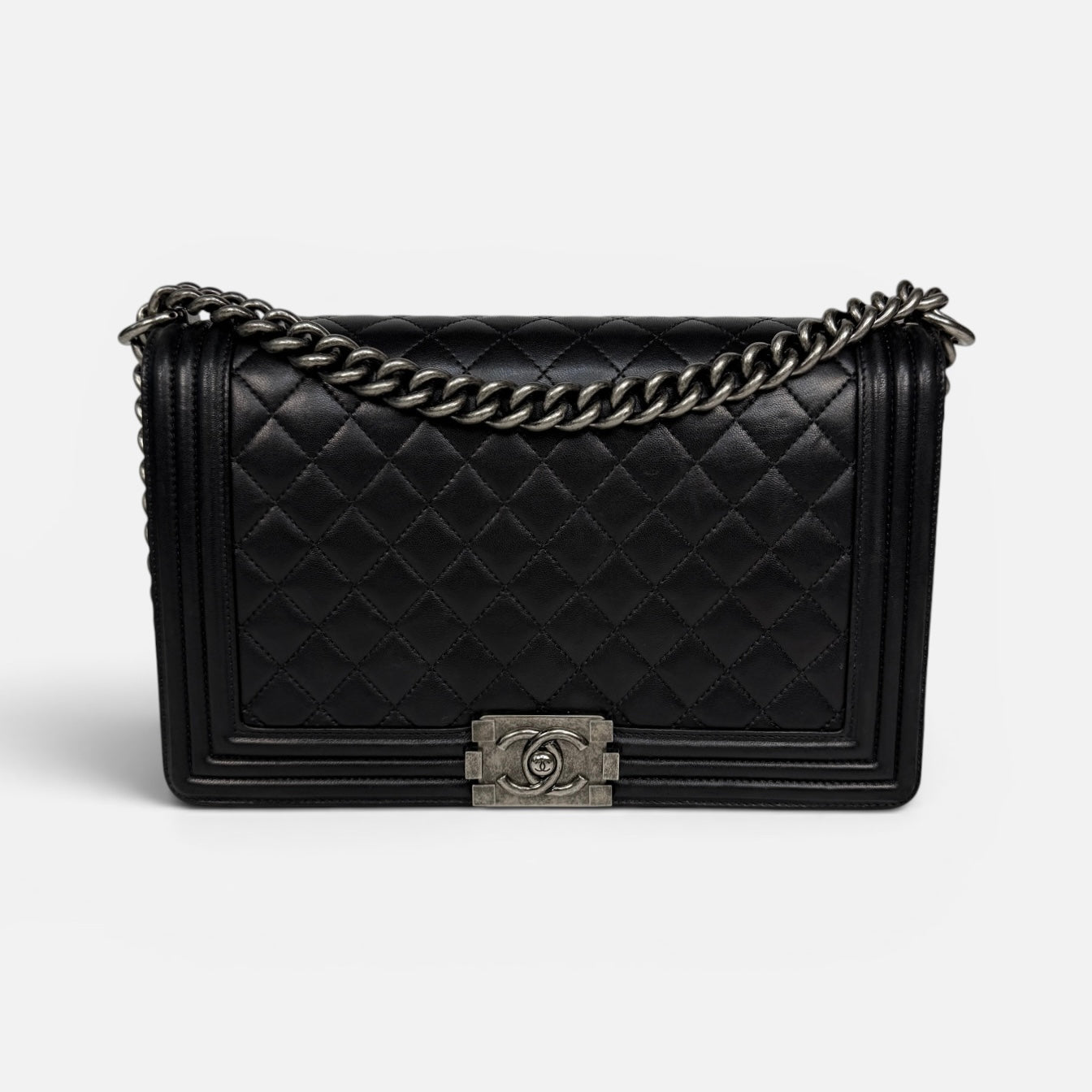 Chanel Black Lambskin Leather Large Boy Bag With RHW