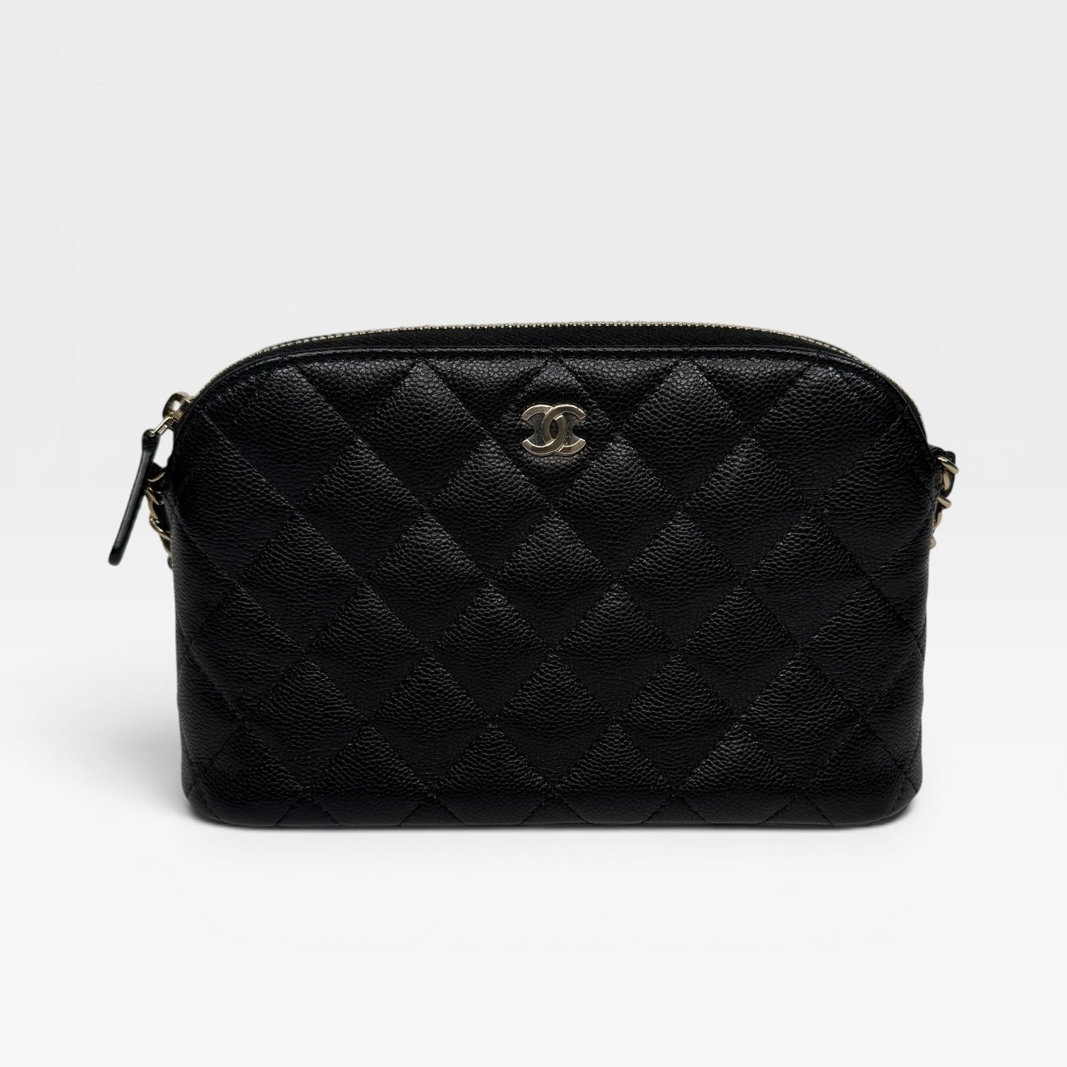 Chanel Mini Clutch On Chain Bag In Black Caviar Leather With Gold Hardware