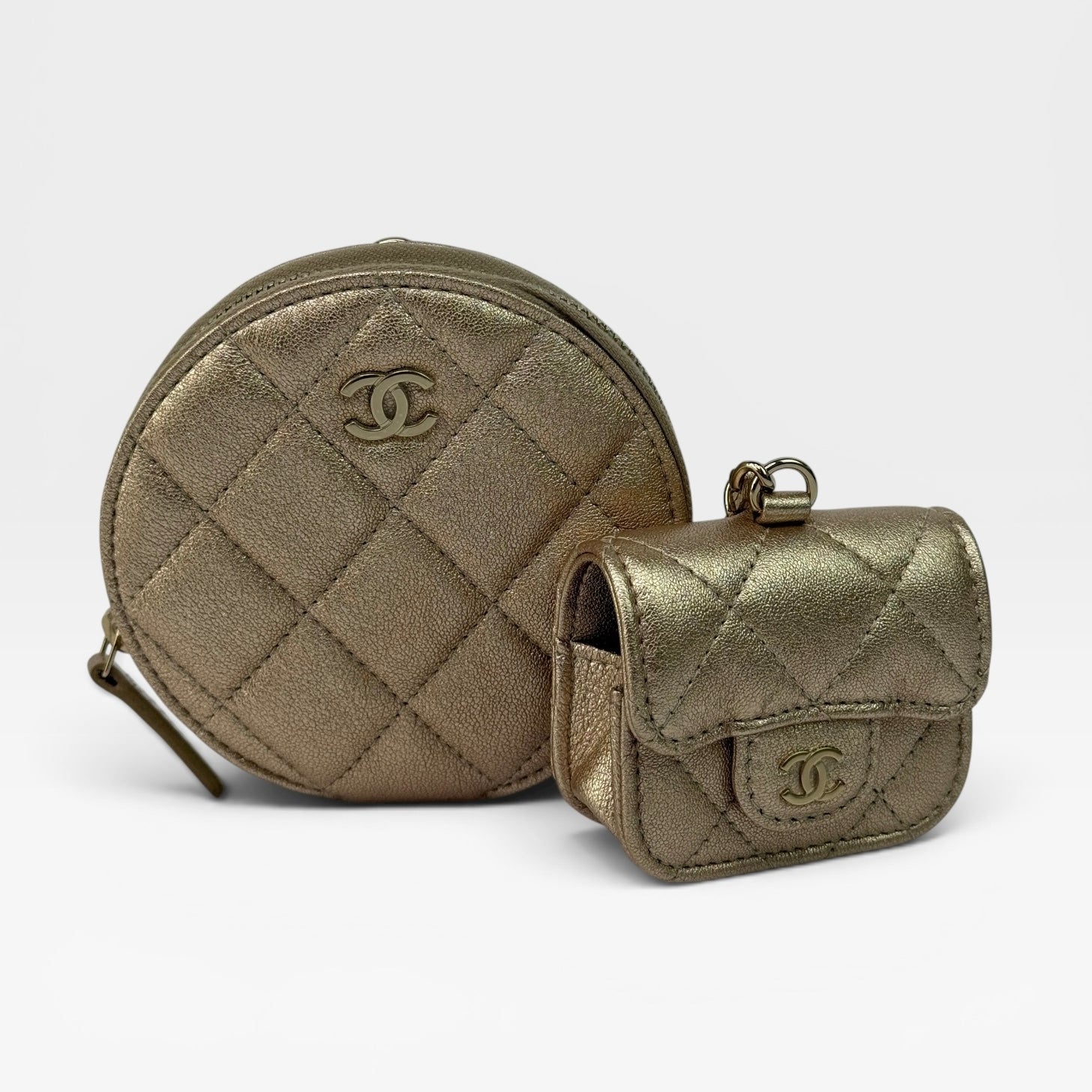 Chanel Metallic Lambskin Round Purse and AirPods Case