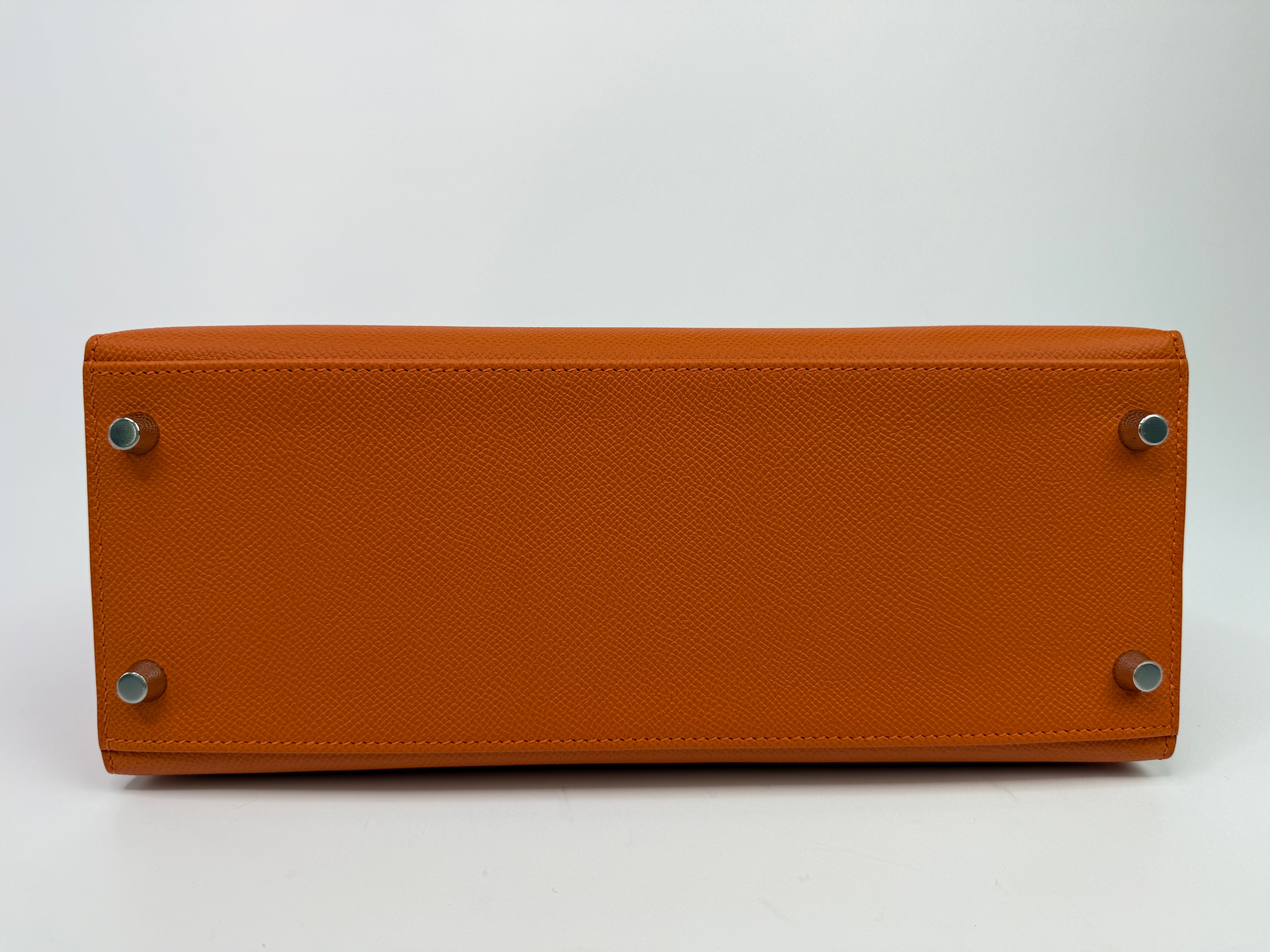 Authentic Pre Loved Hermès Kelly 28 In Orange Epsom Leather With Palladium Hardware New & Unused Condition