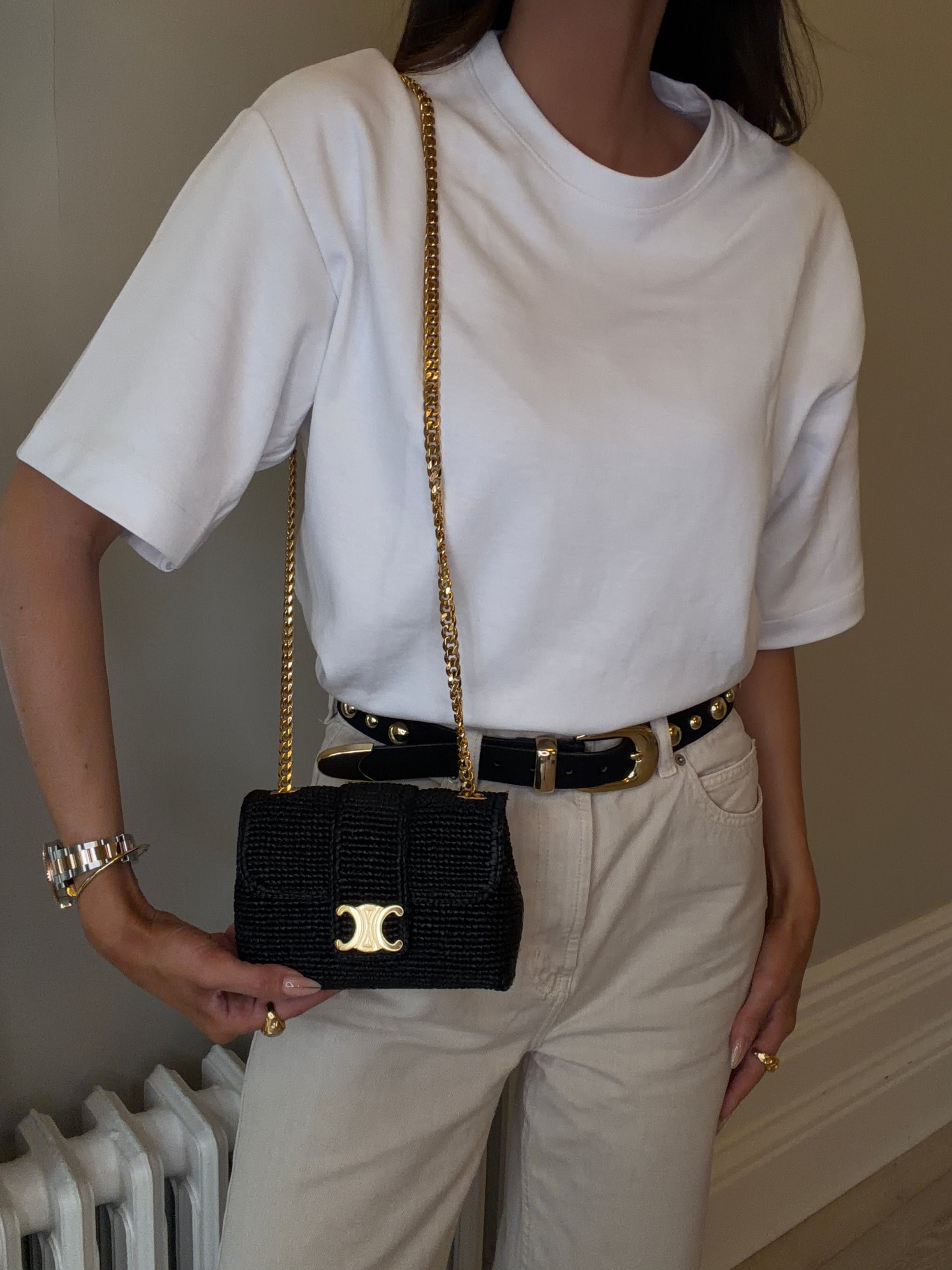 Celine Mini Victoire Bag In Black Raffia With Gold Hardware. Authentic and preloved in excellent condition