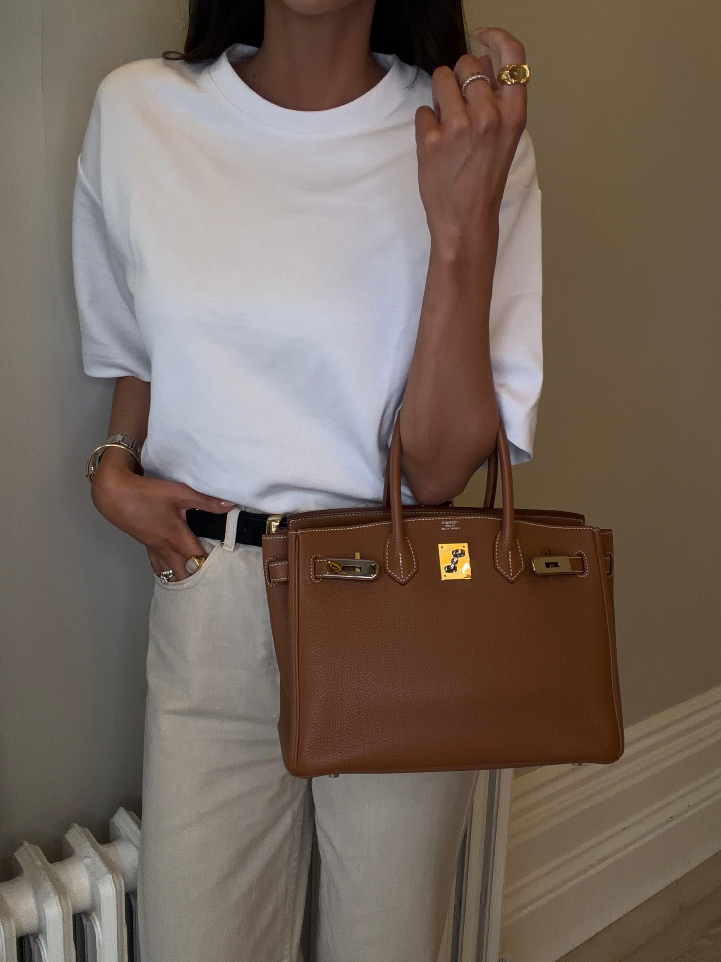Hermès Birkin 30 In Gold Togo Leather With Palladium Hardware. Authentic and preloved in excellent condition