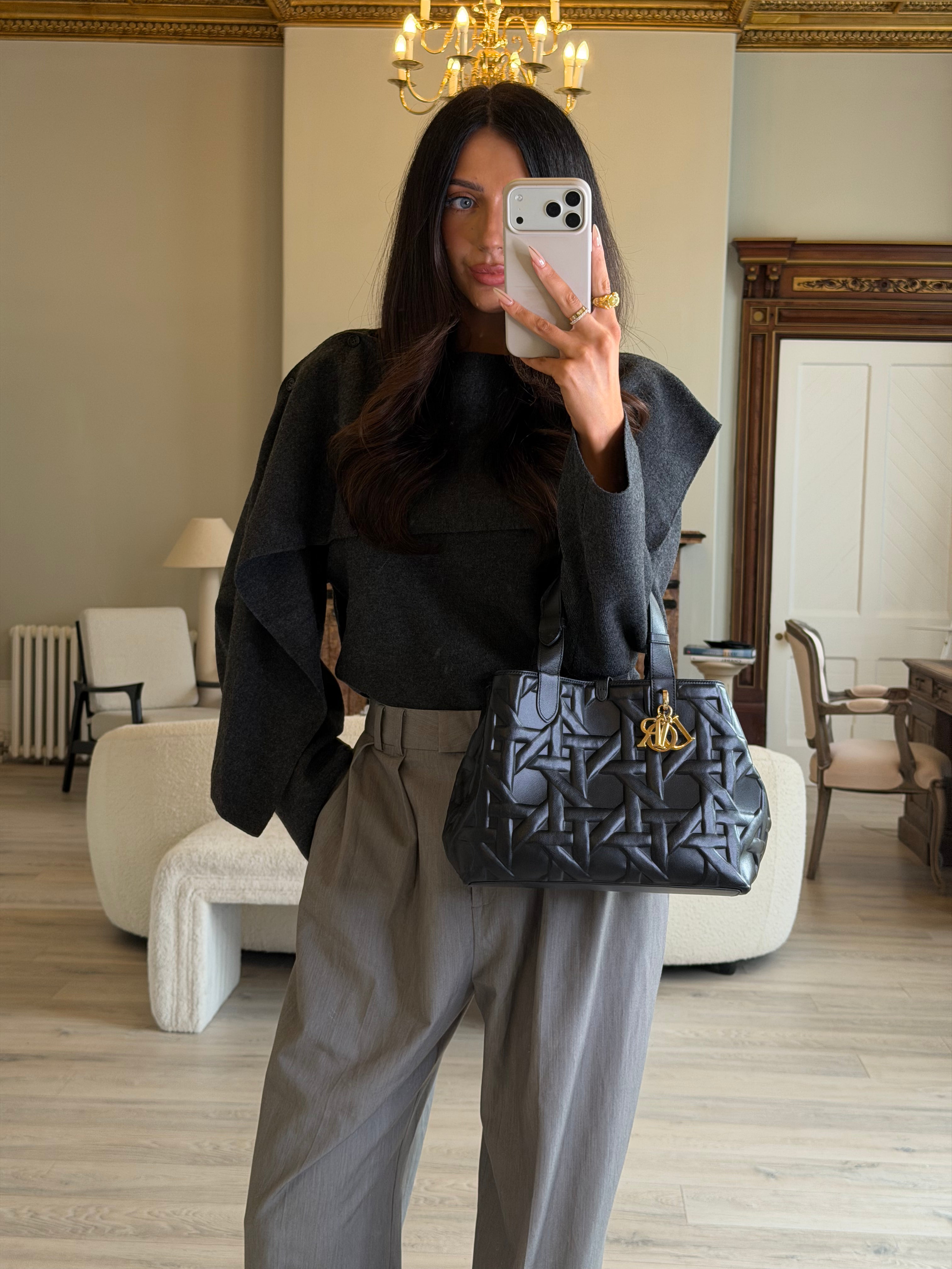 Christian Dior Medium Dior Toujours Bag in black calfskin with gold hardware, authentic and preloved in excellent condition