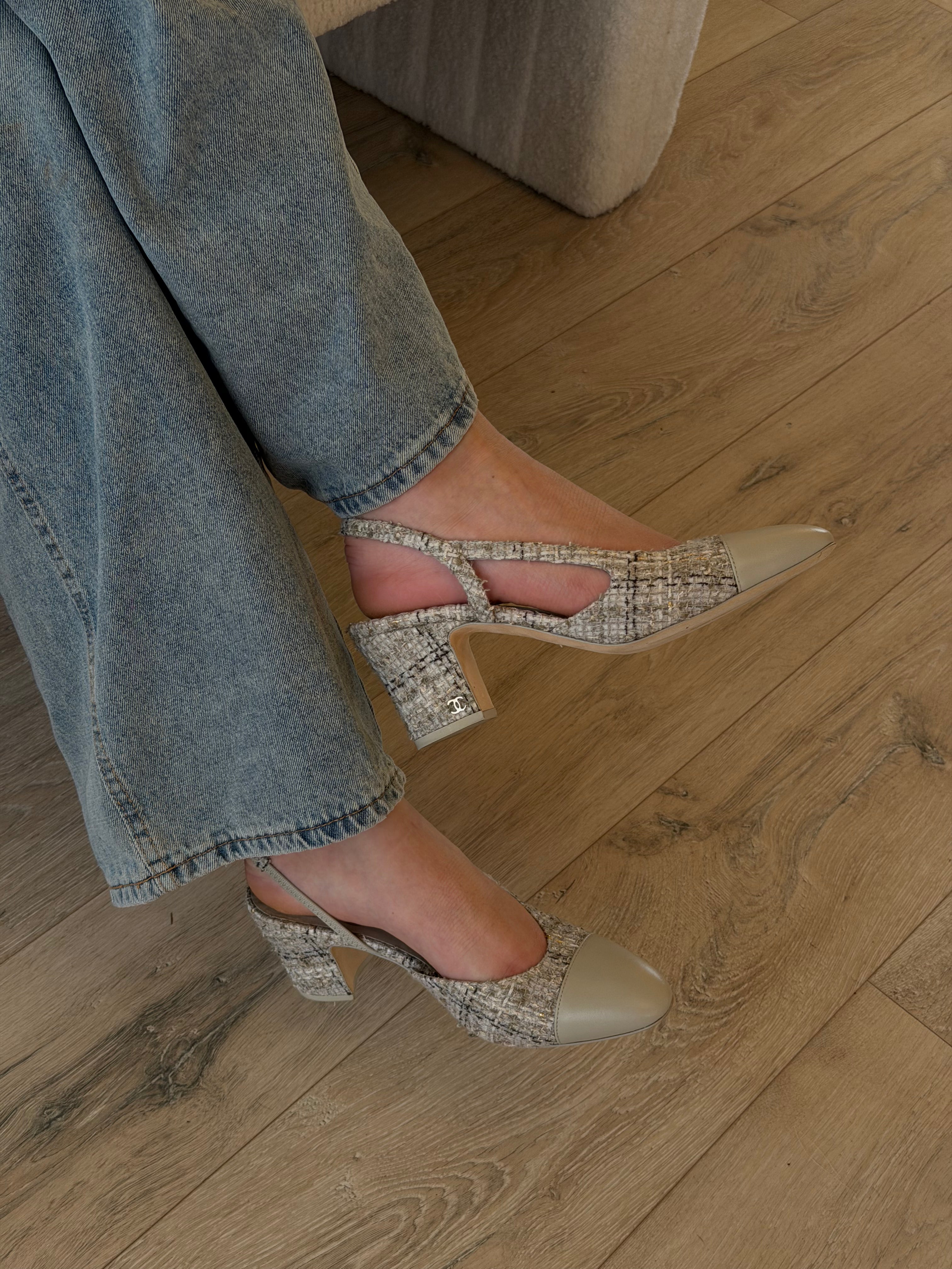 Chanel Tweed Slingback Pumps Size 39/UK 6, authentic and preloved in excellent condition