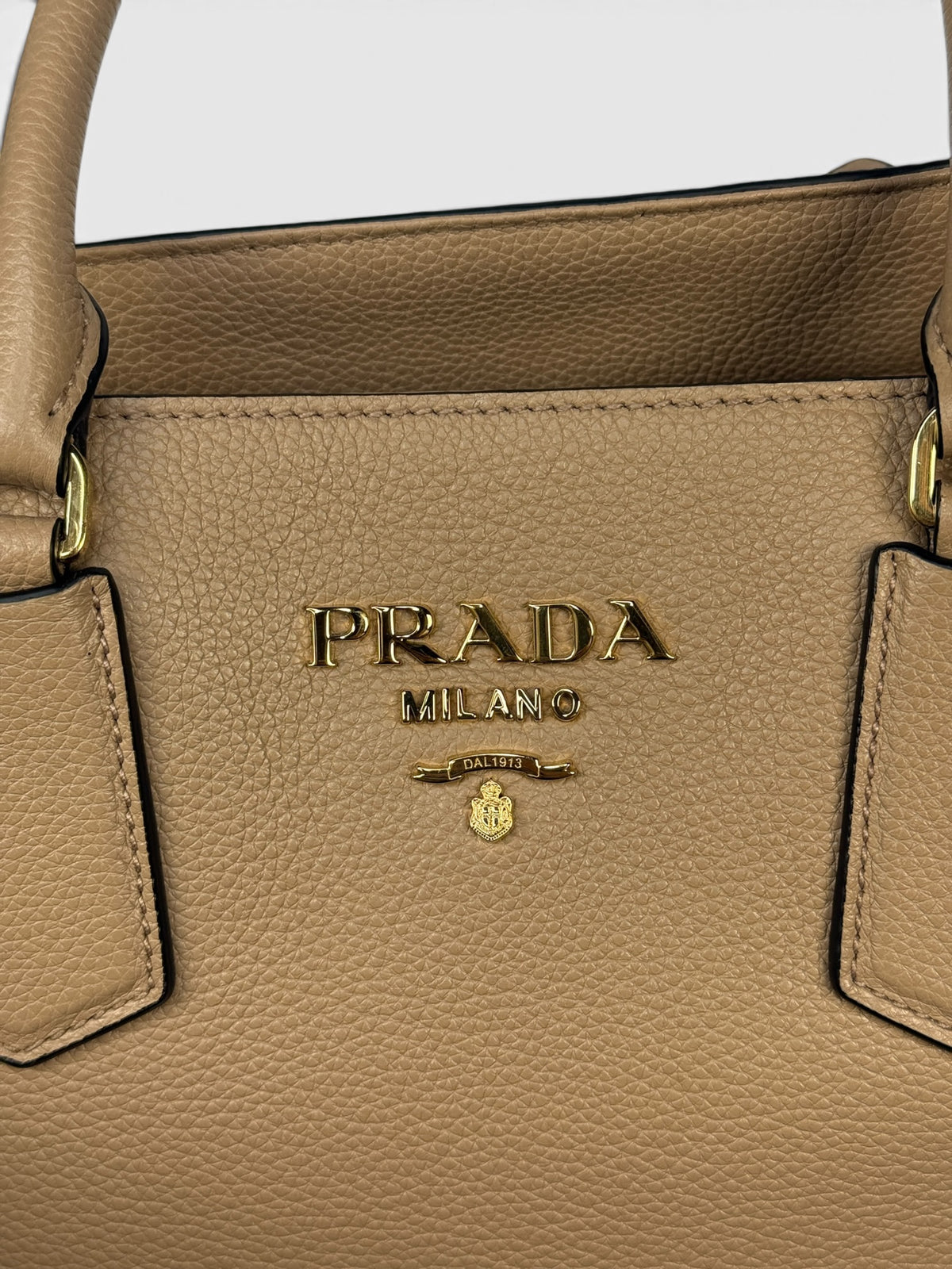 Prada Double Medium Tote In Blush Saffiano Leather With Gold Hardware. 100% authentic and pre loved in excellent condition.