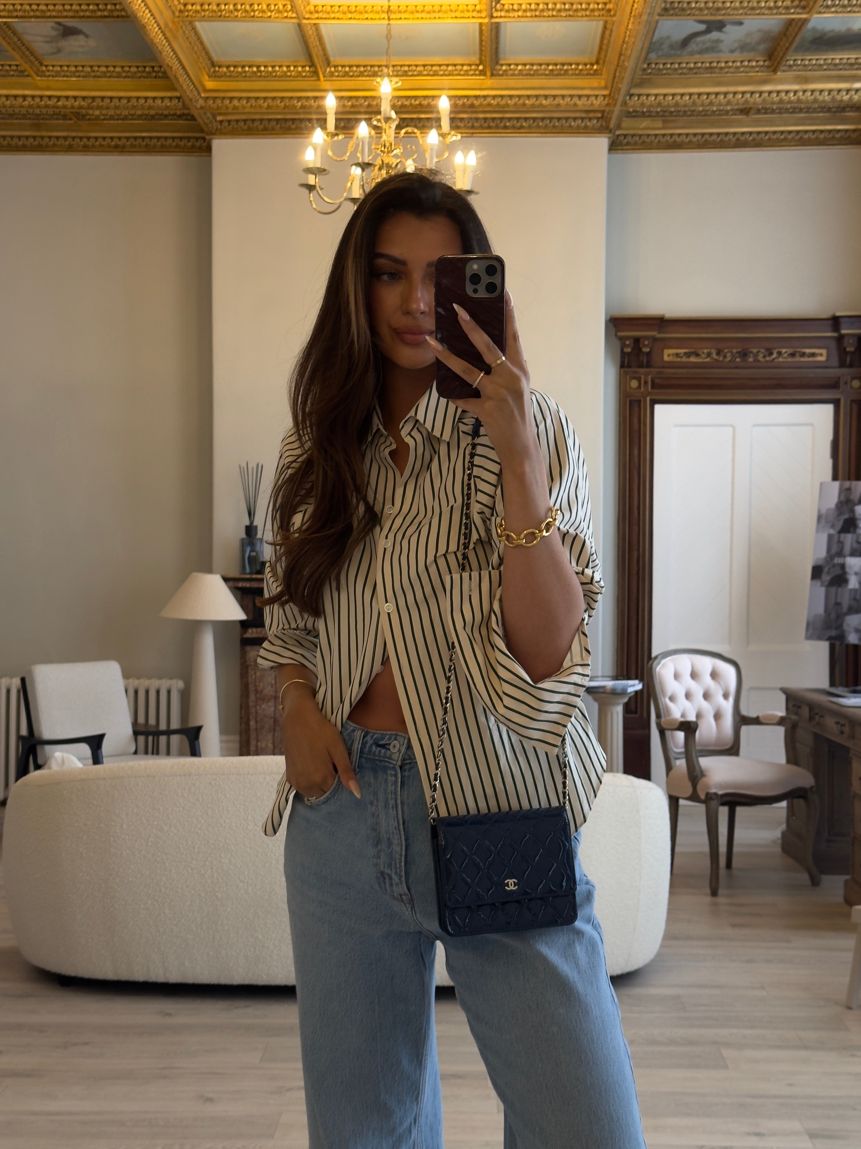 Chanel Square Wallet On Chain In Patent Navy Leather GHW