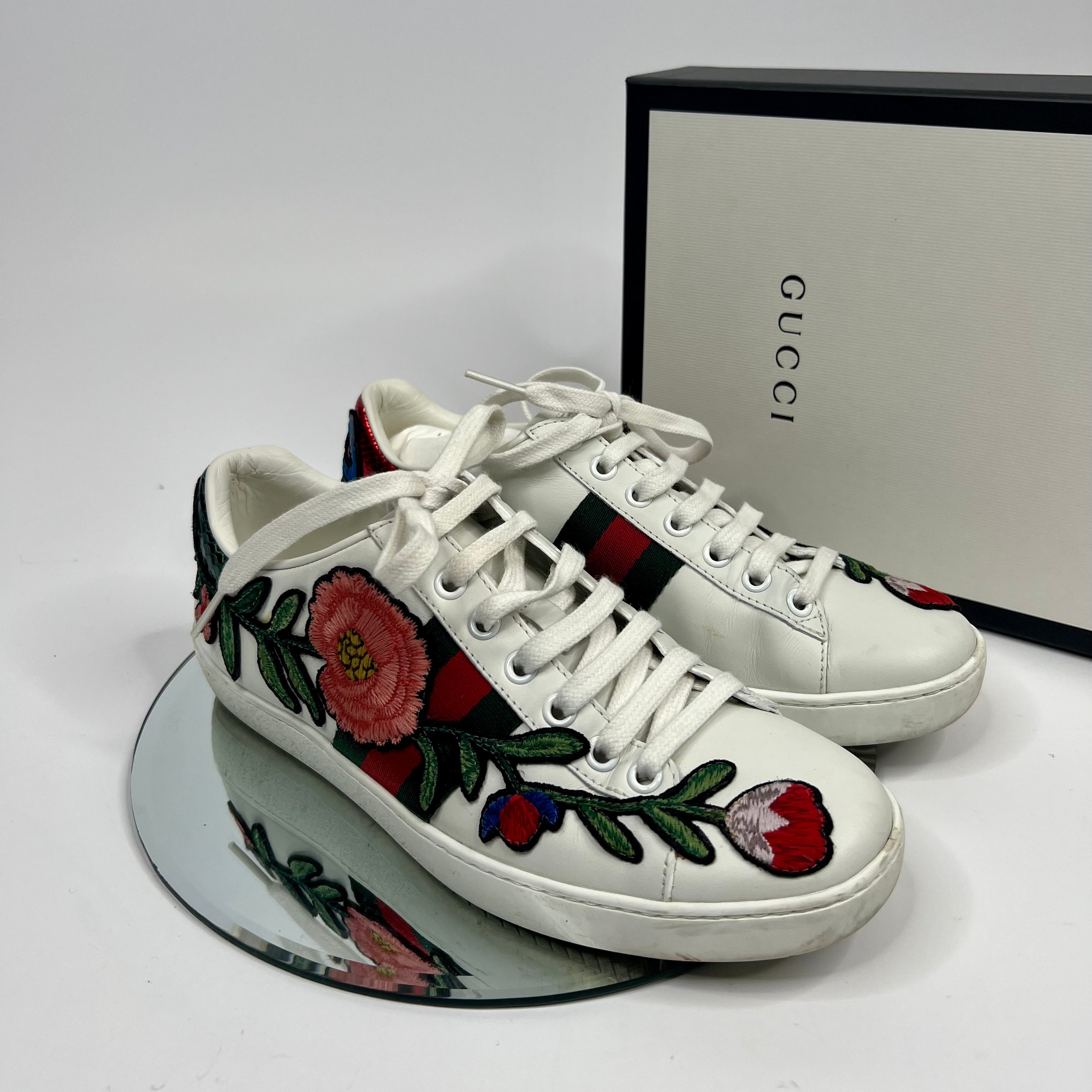 Gucci New Ace Embroidered Floral Trainers Size 36 UK 3