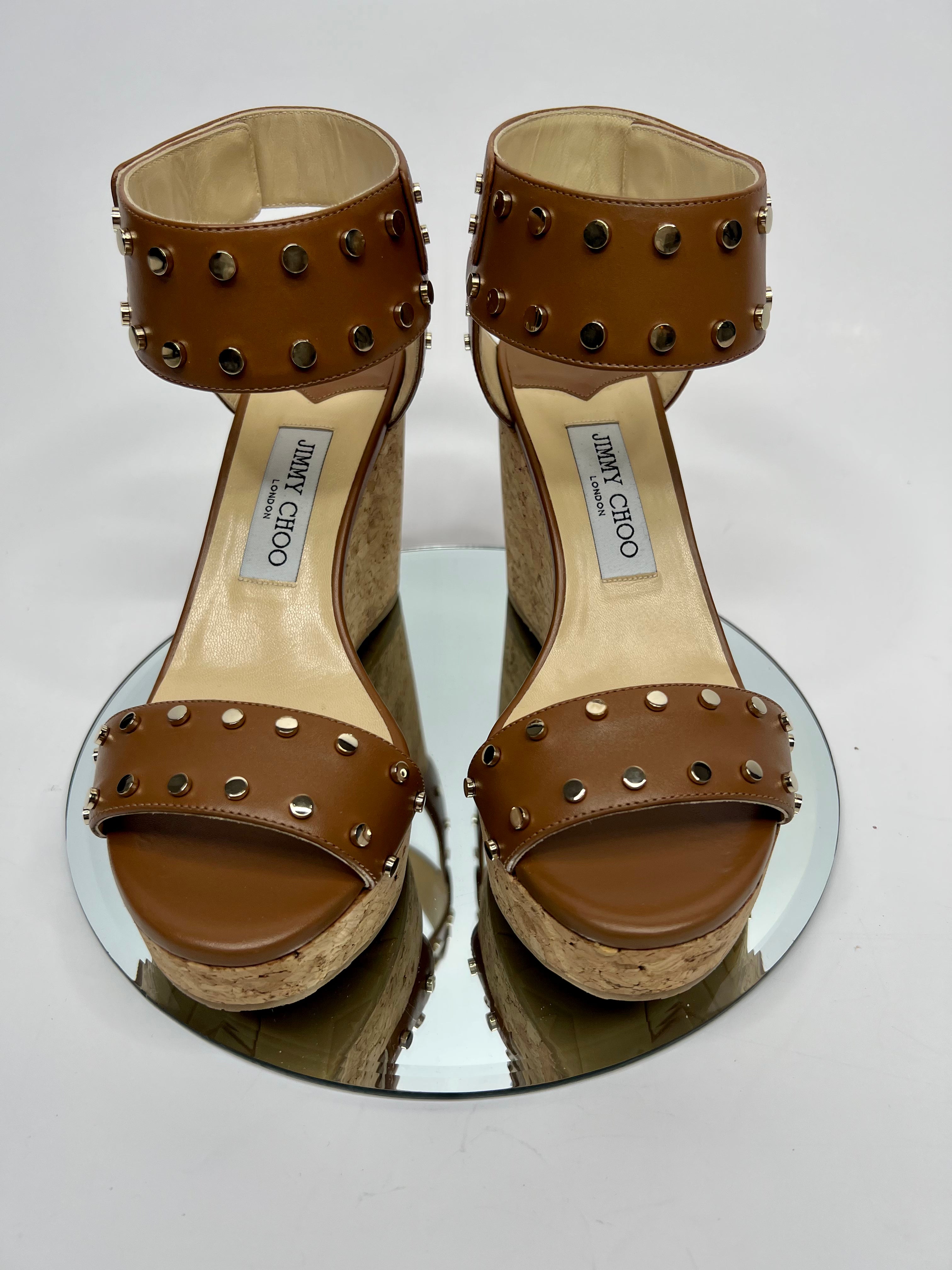 Jimmy Choo Nelly 100 Tan and Cork Wedges (38.5/UK 5.5)