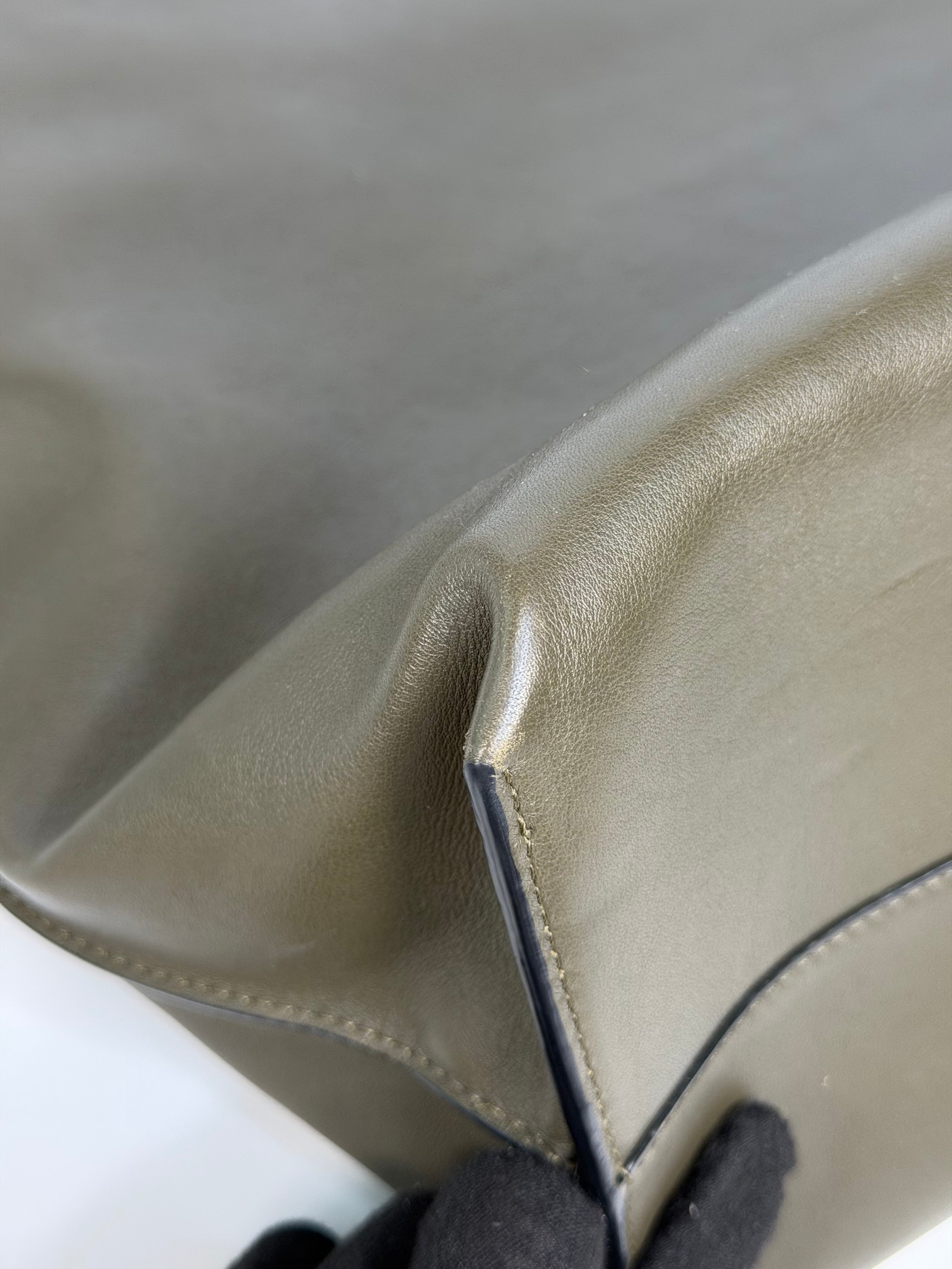 Loewe XL Flamenco Tote Bag In Khaki With Gold Hardware. Authentic and preloved in excellent condition
