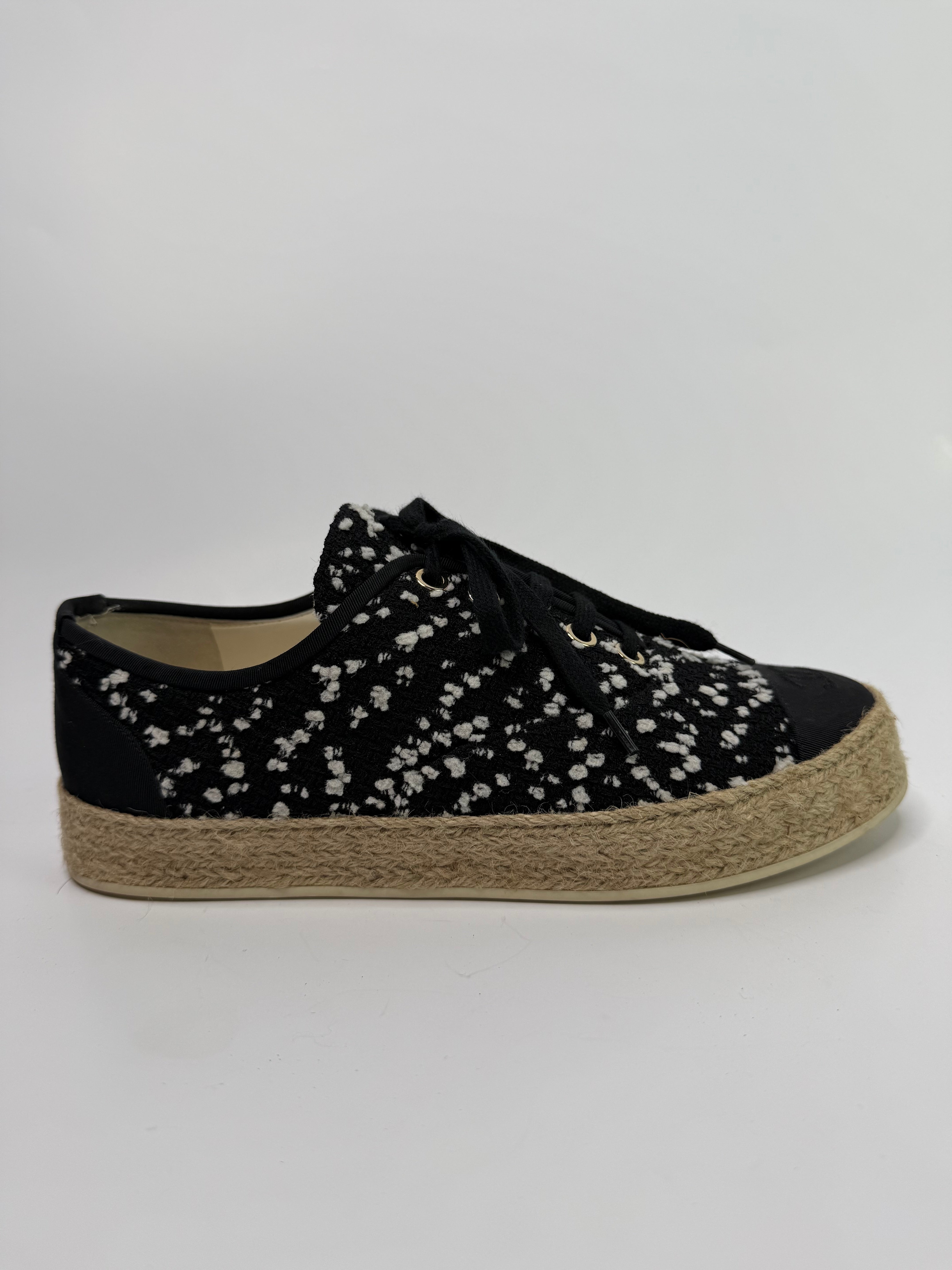 Chanel Black Tweed Espadrille Mules  (Size 38/UK 5)