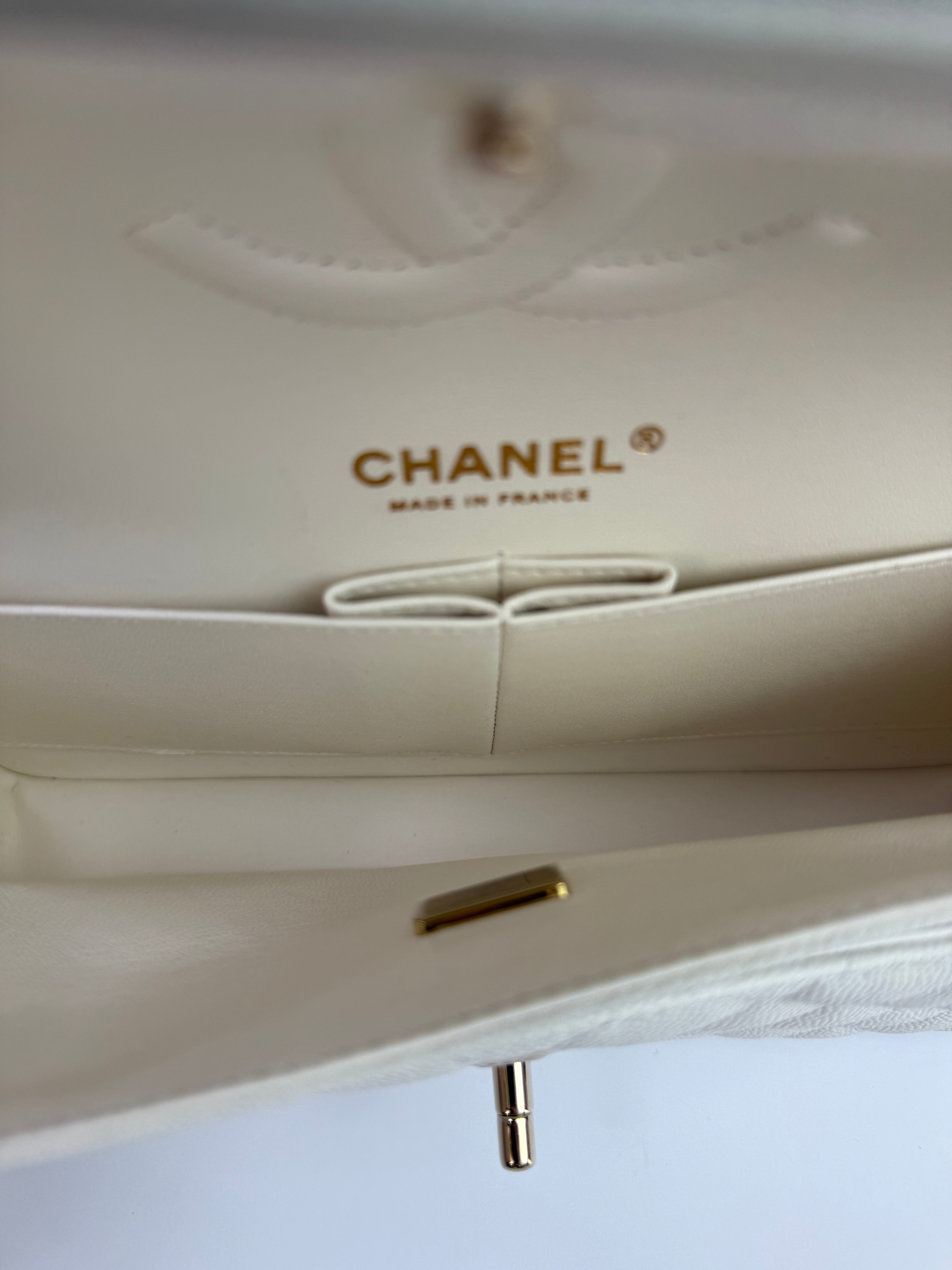 Chanel Medium Classic Double Flap White Caviar Leather With GHW