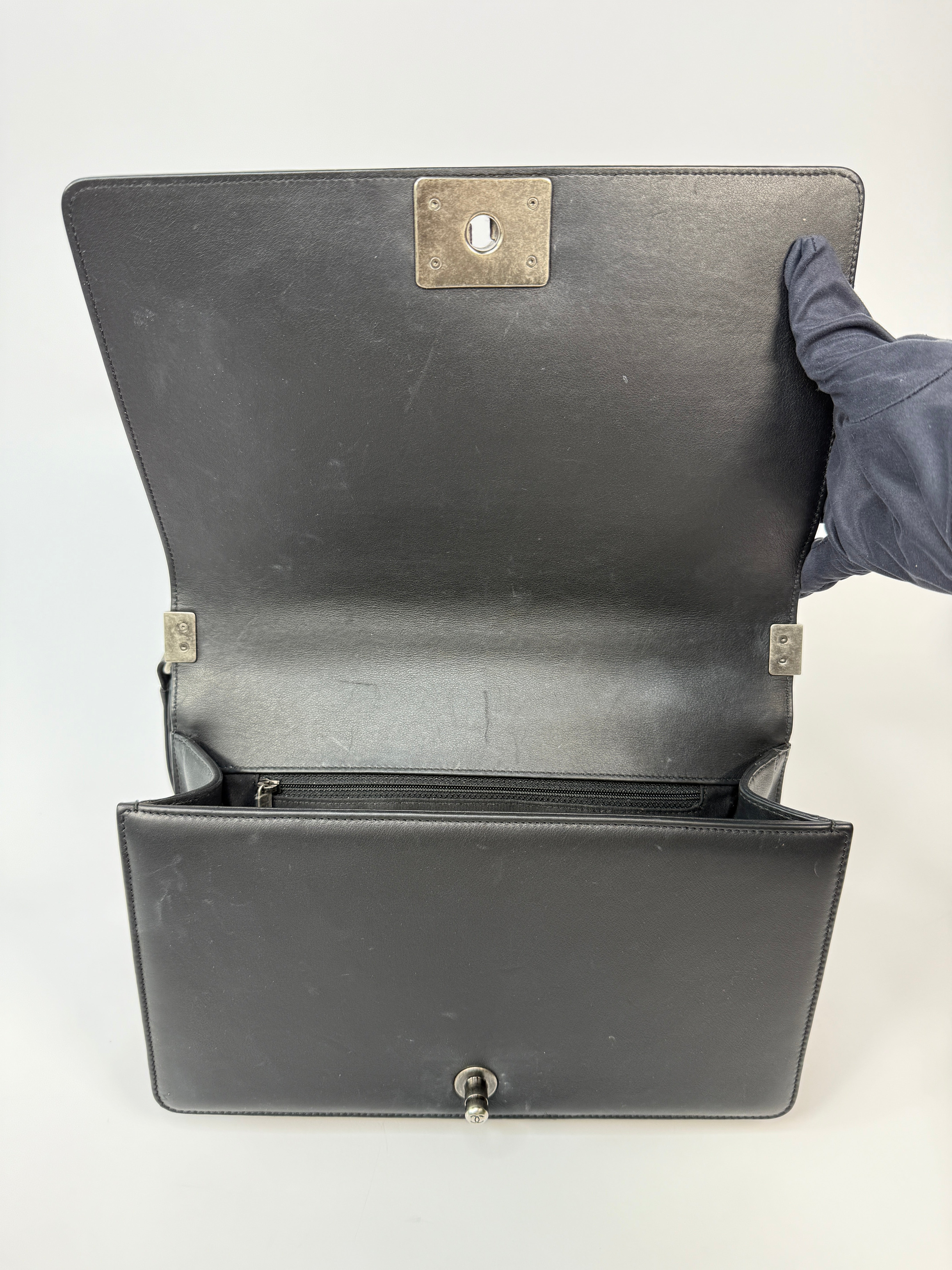 Chanel Boy Bag Large In Black Calfskin Leather RHW