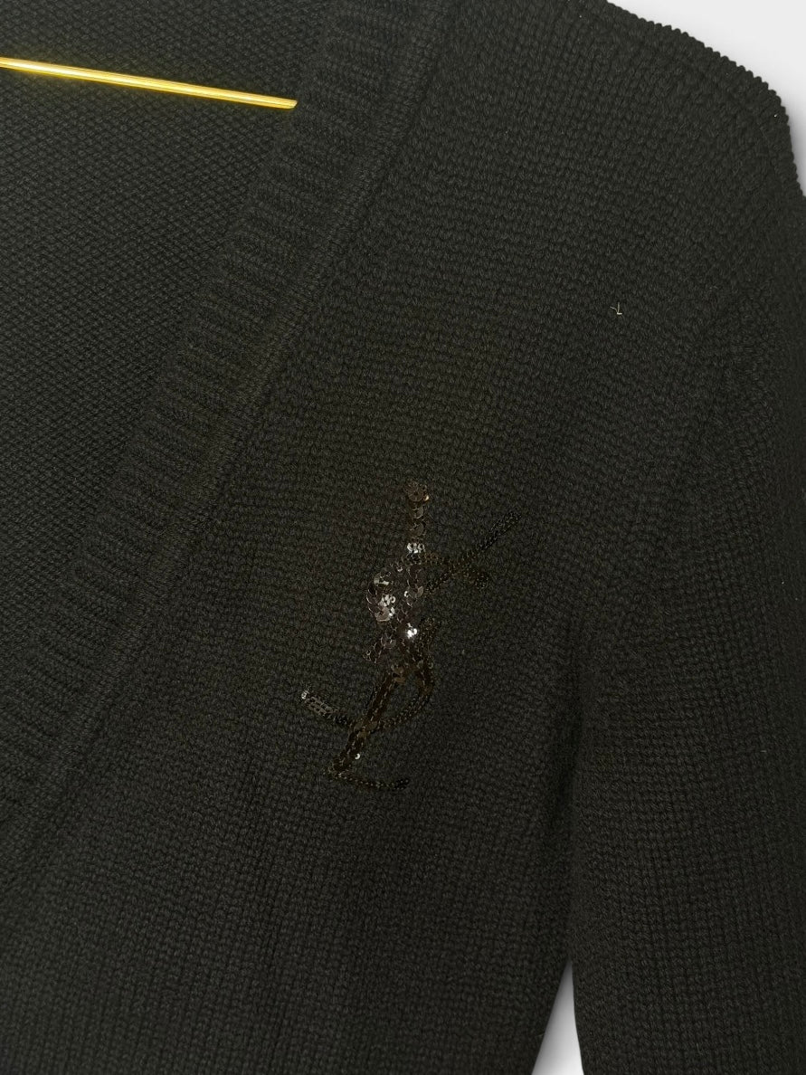 Saint Laurent Sequin Monogram Cardigan In Black (Size L). 100% authentic and preloved in excellent condition
