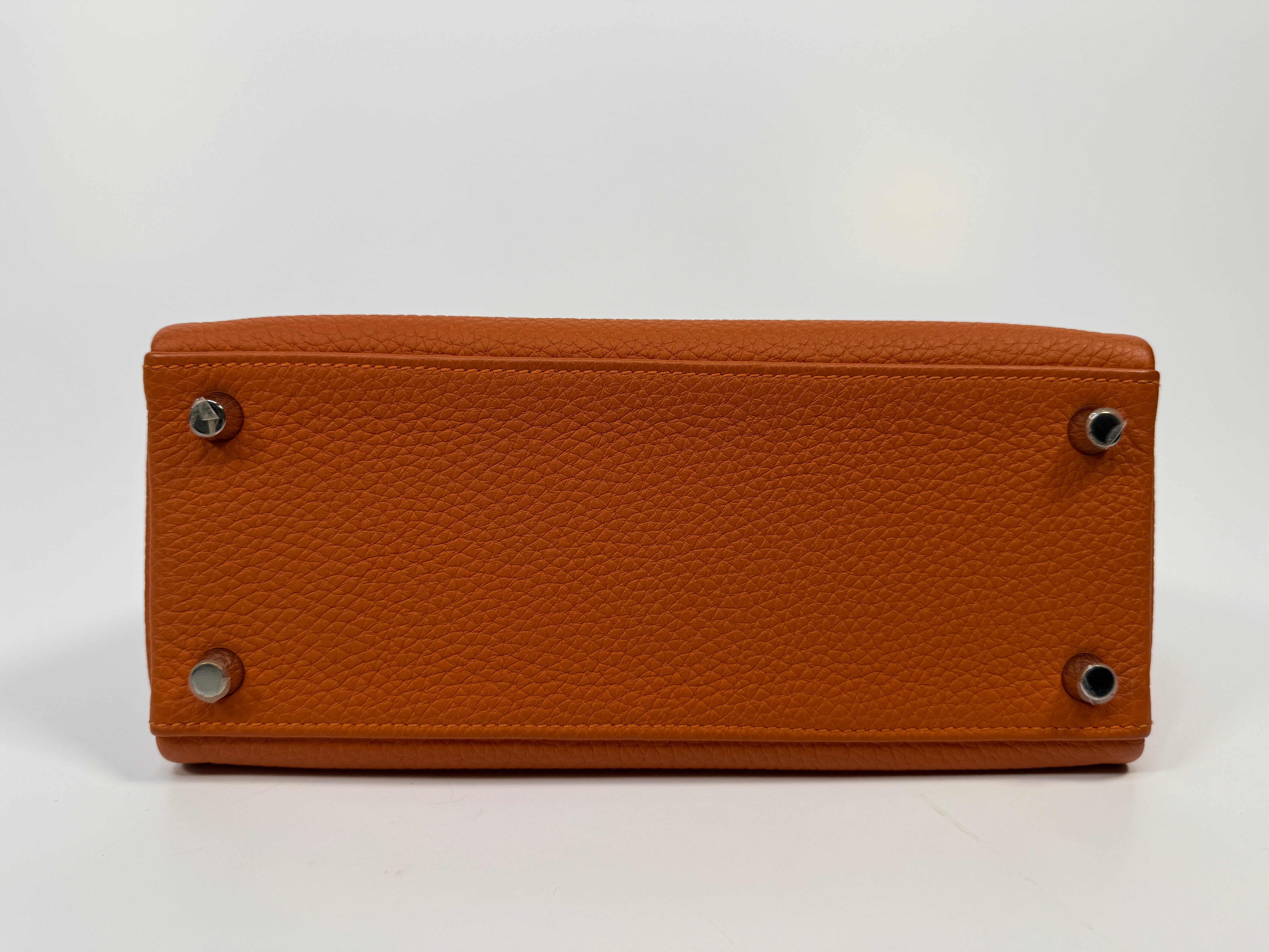 Authentic Pre Loved Hermès Kelly 25 In Orange Togo Leather With Palladium Hardware Excellent Condition
