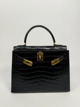 Hermès Vintage Kelly 28 In Shiny Black Crocodile With GHW