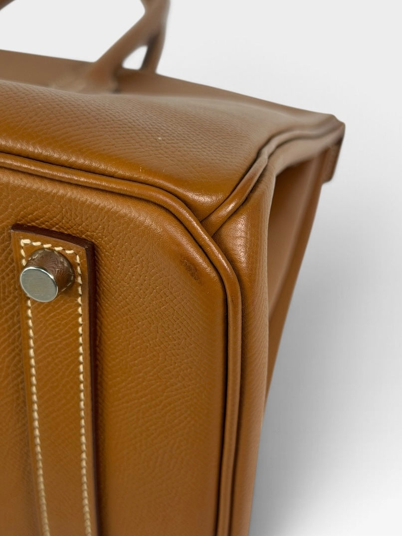Hermès Birkin 35 In Gold Epsom Leather With Palladium Hardware. Authentic and preloved in very good condition. 100% Guarantee