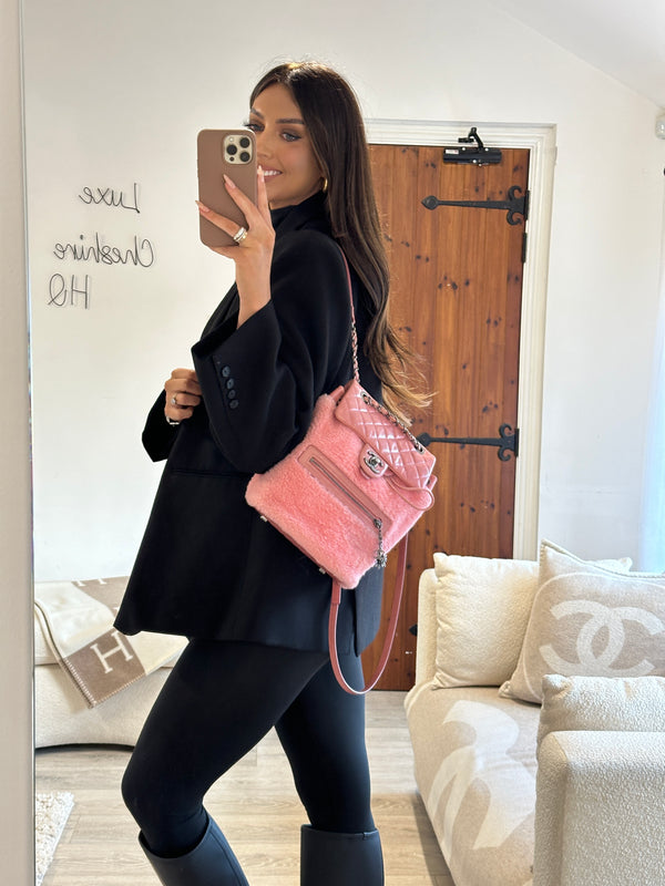 Chanel Glazed Calfskin Shearling Quilted Small Mountain Backpack Pink
