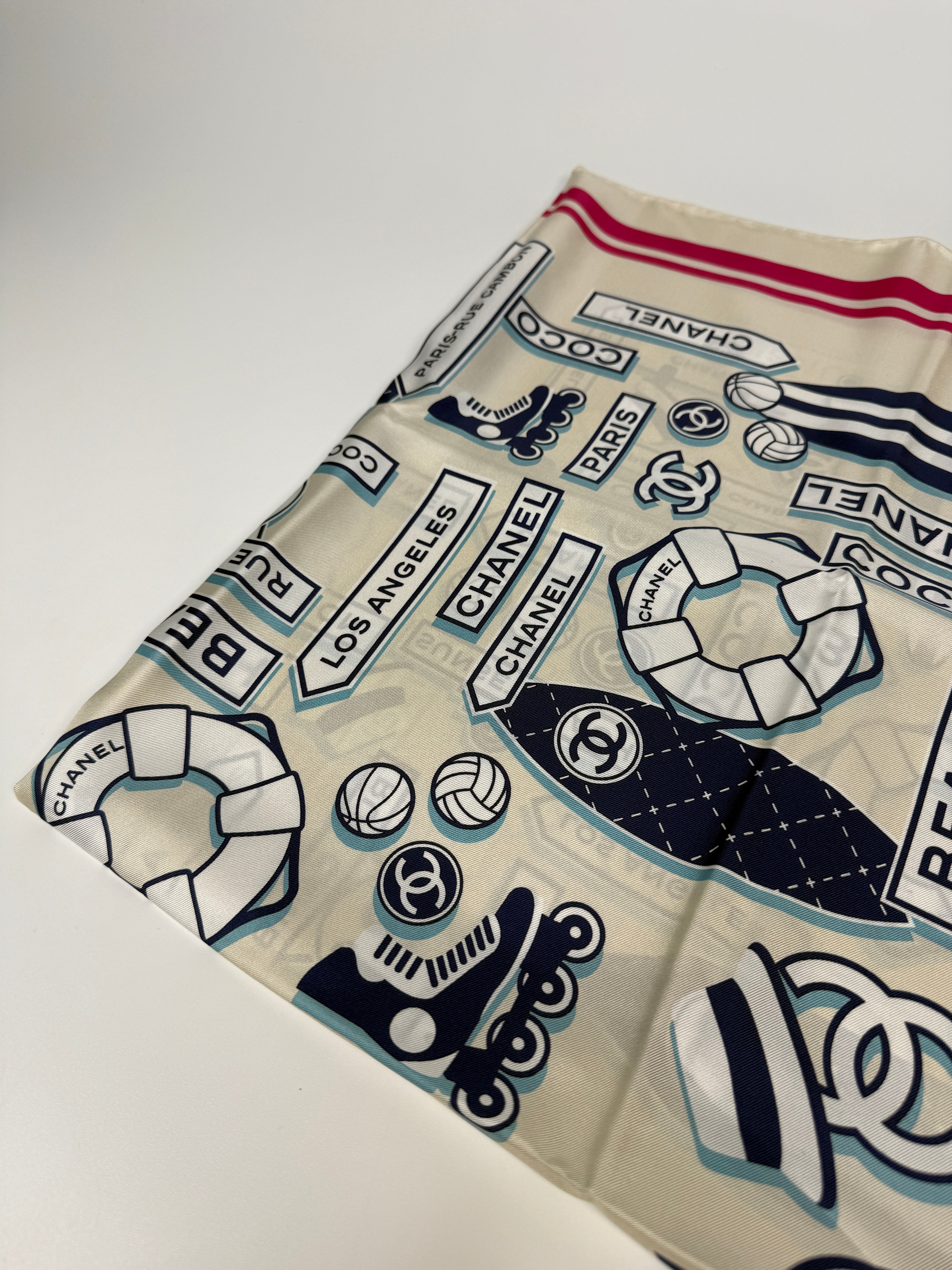 Authentic and preloved Chanel CC Silk Square Scarf In Excellent condition. 100% Authenticity Guarantee 