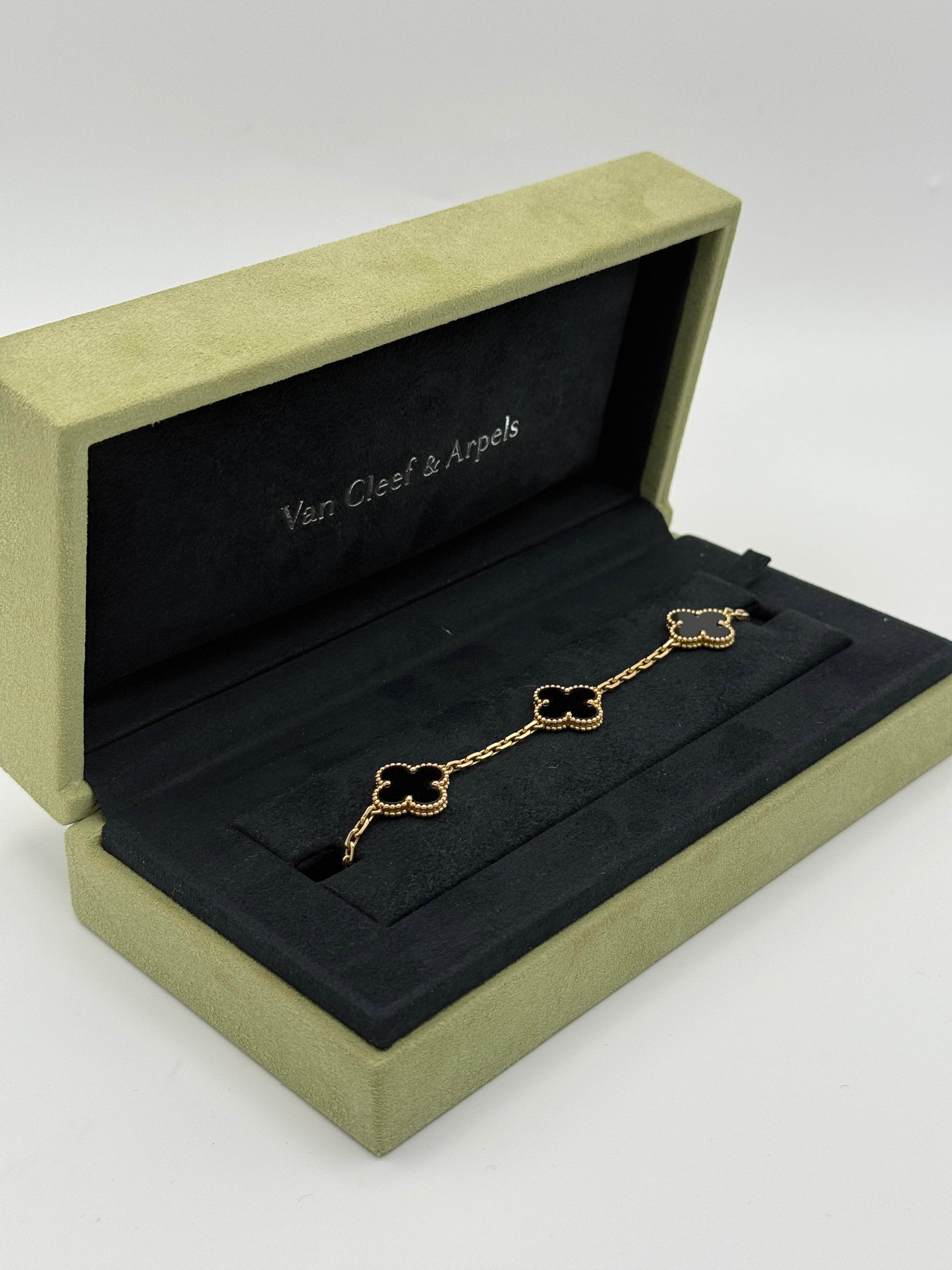 Van Cleef & Arpels Vintage Alhambra Bracelet, 5 Motifs Onyx