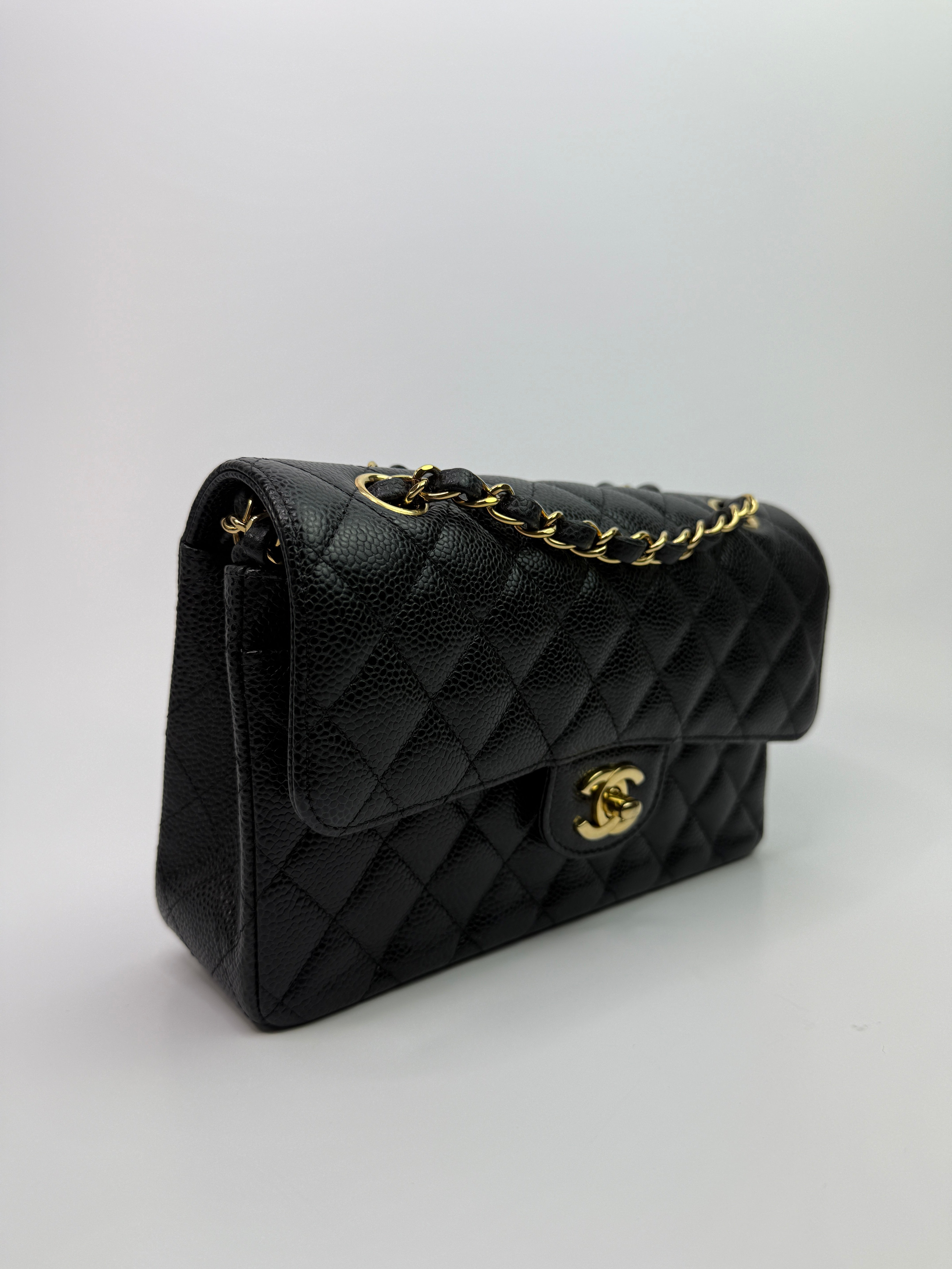 Chanel Small Classic Double Flap In Black Caviar Leather With GHW