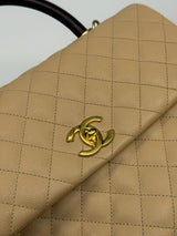 Chanel Coco Large Top Handle In Beige Caviar Leather With GHW