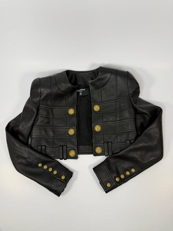 Balmain Cropped Leather Jacket (Size FR36/UK8)