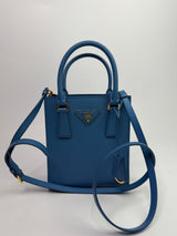 Prada Mini Tote In Powder Blue Saffiano Leather