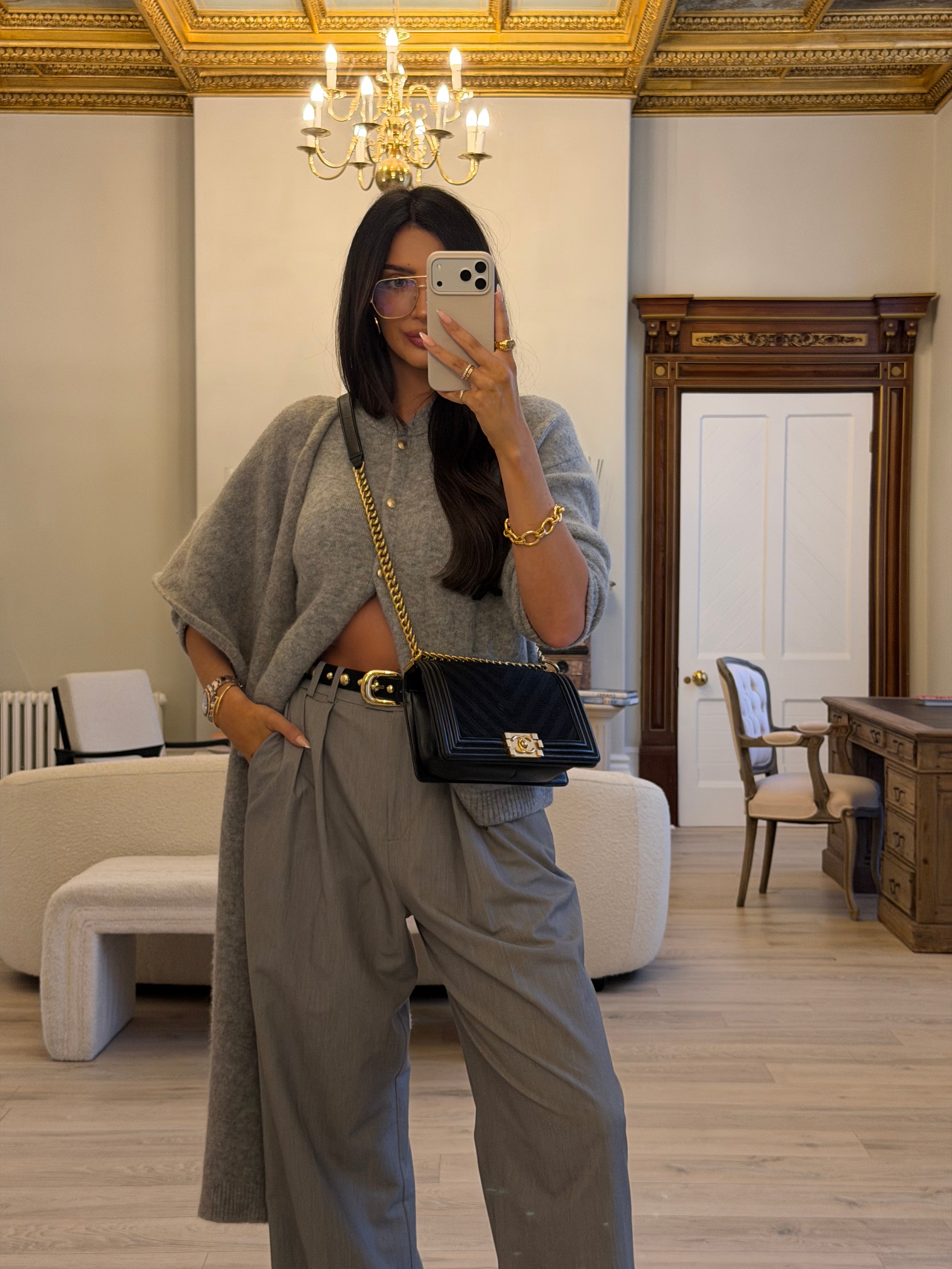 Chanel Black Chevron Fabric & Lambskin Leather Medium Boy Bag With Gold Hardware. Very Good Condition. Authentic and preloved. 