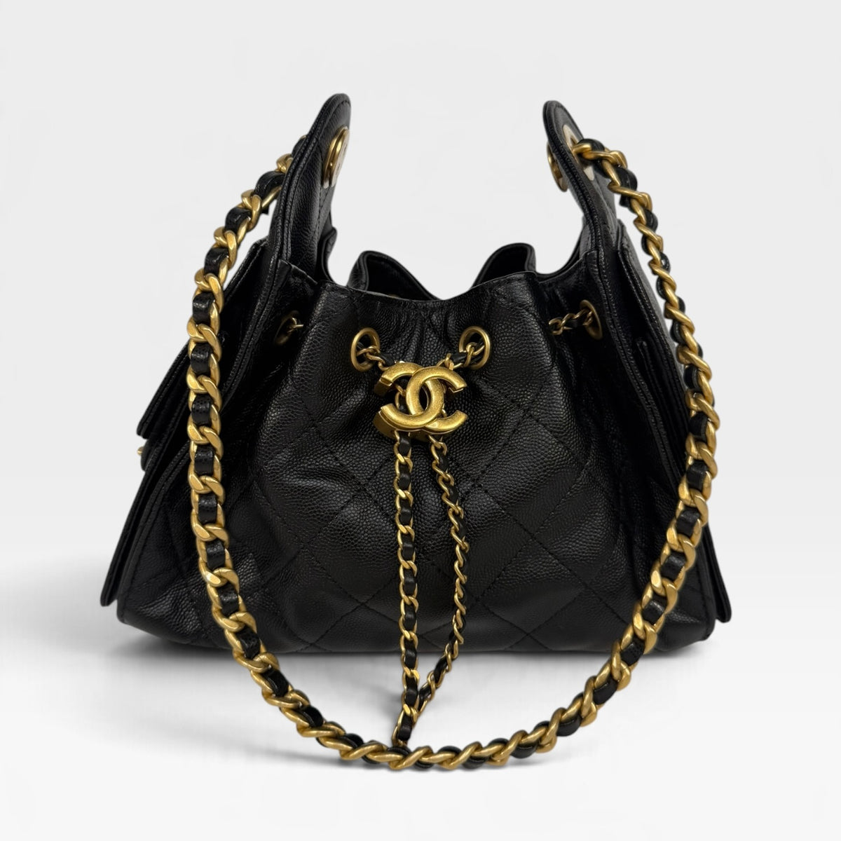 *Luxe Top Pick* Chanel 25 Micro In Black Caviar Leather With Aged Gold Hardware. 100% authentic and pre loved in excellent condition. 