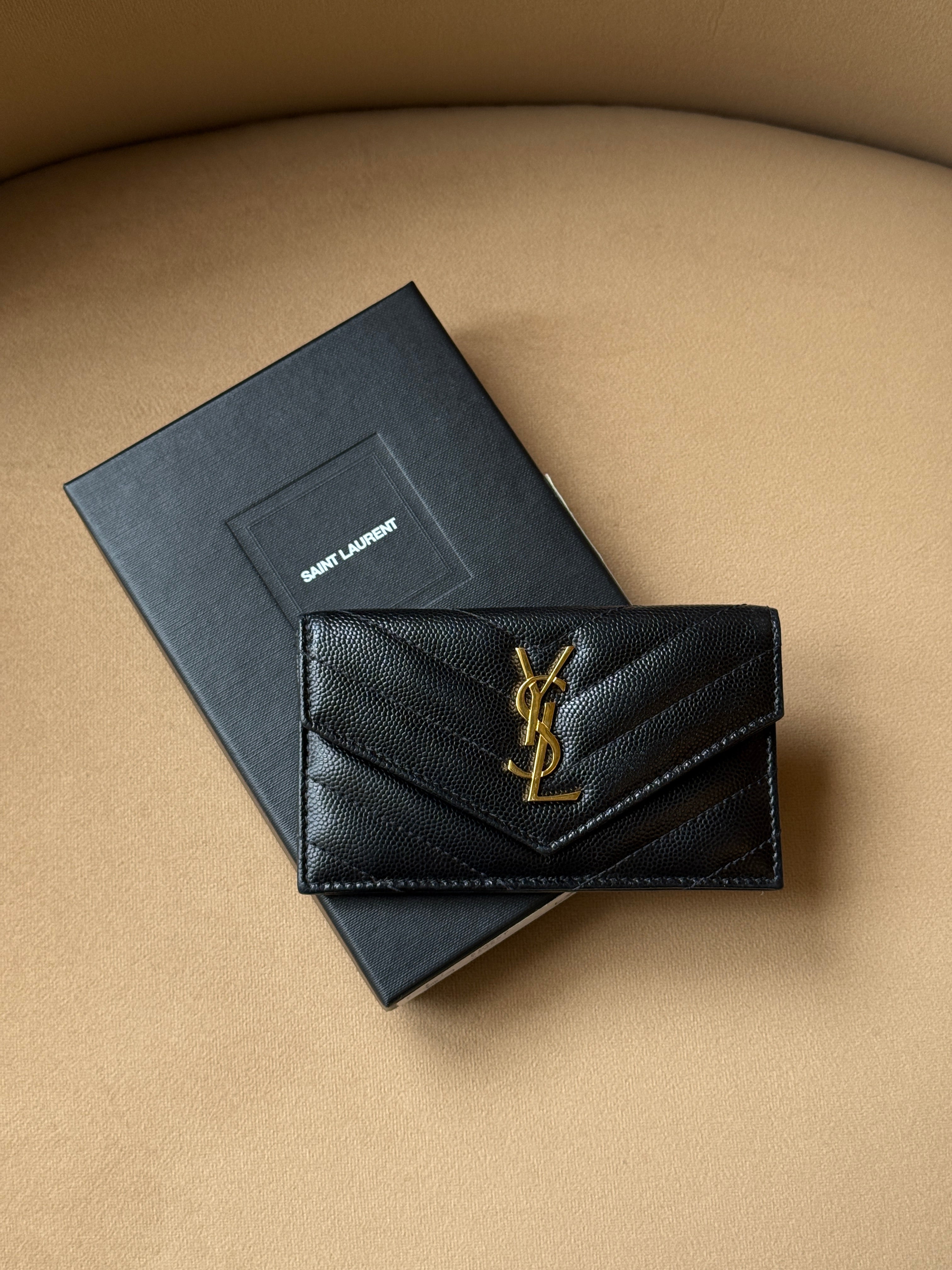 Saint Laurent Monogram Fragments Metalassé Card Holder Black Leather Gold Hardware. Authentic and preloved. Excellent Condition. 100% Authenticity guarantee 