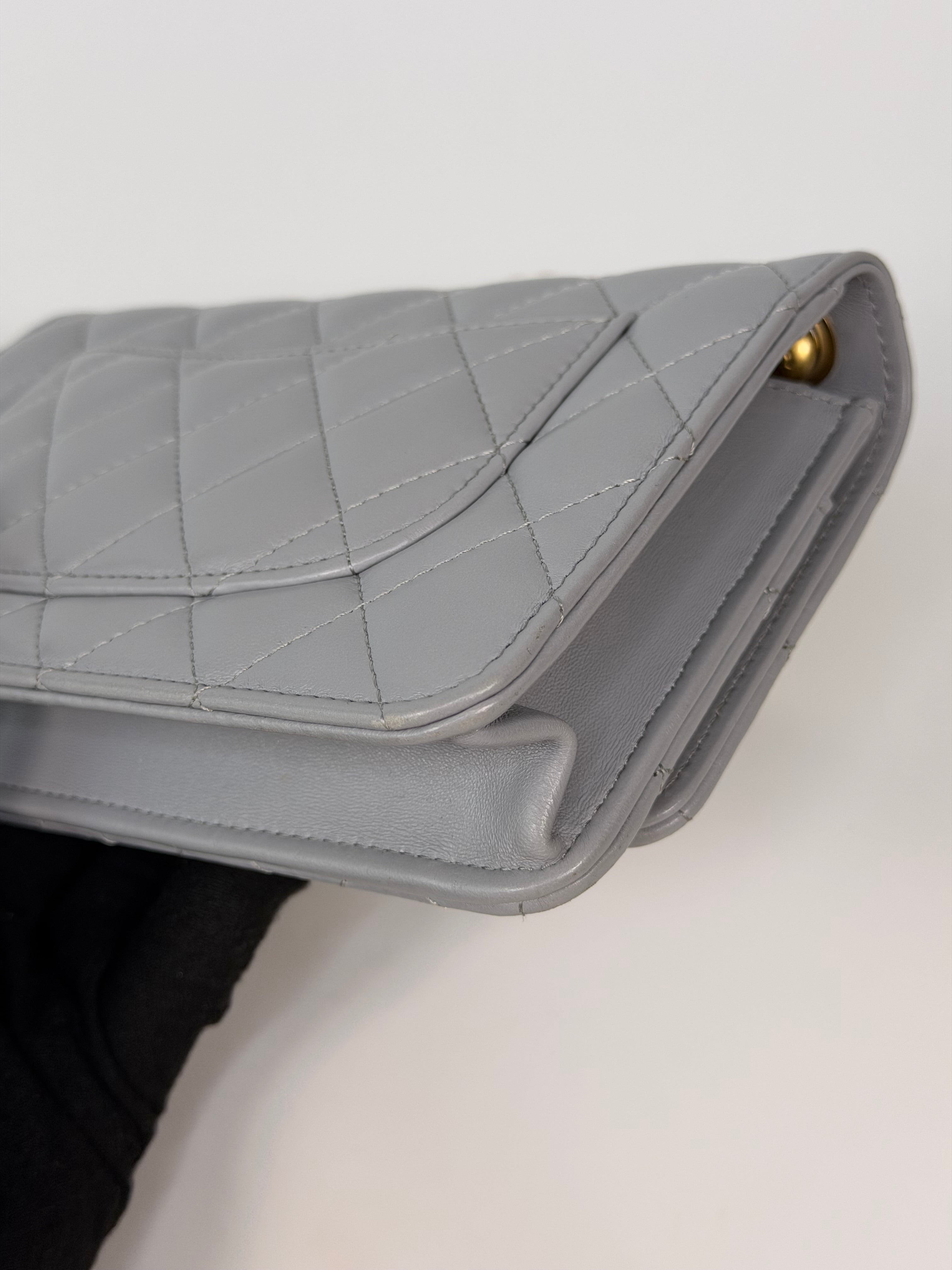 Chanel Pearl Crush Wallet On Chain In Grey Lambskin Leather With Gold Hardware
