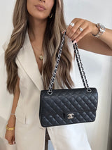 Chanel Black Caviar Leather Medium Classic Double Flap