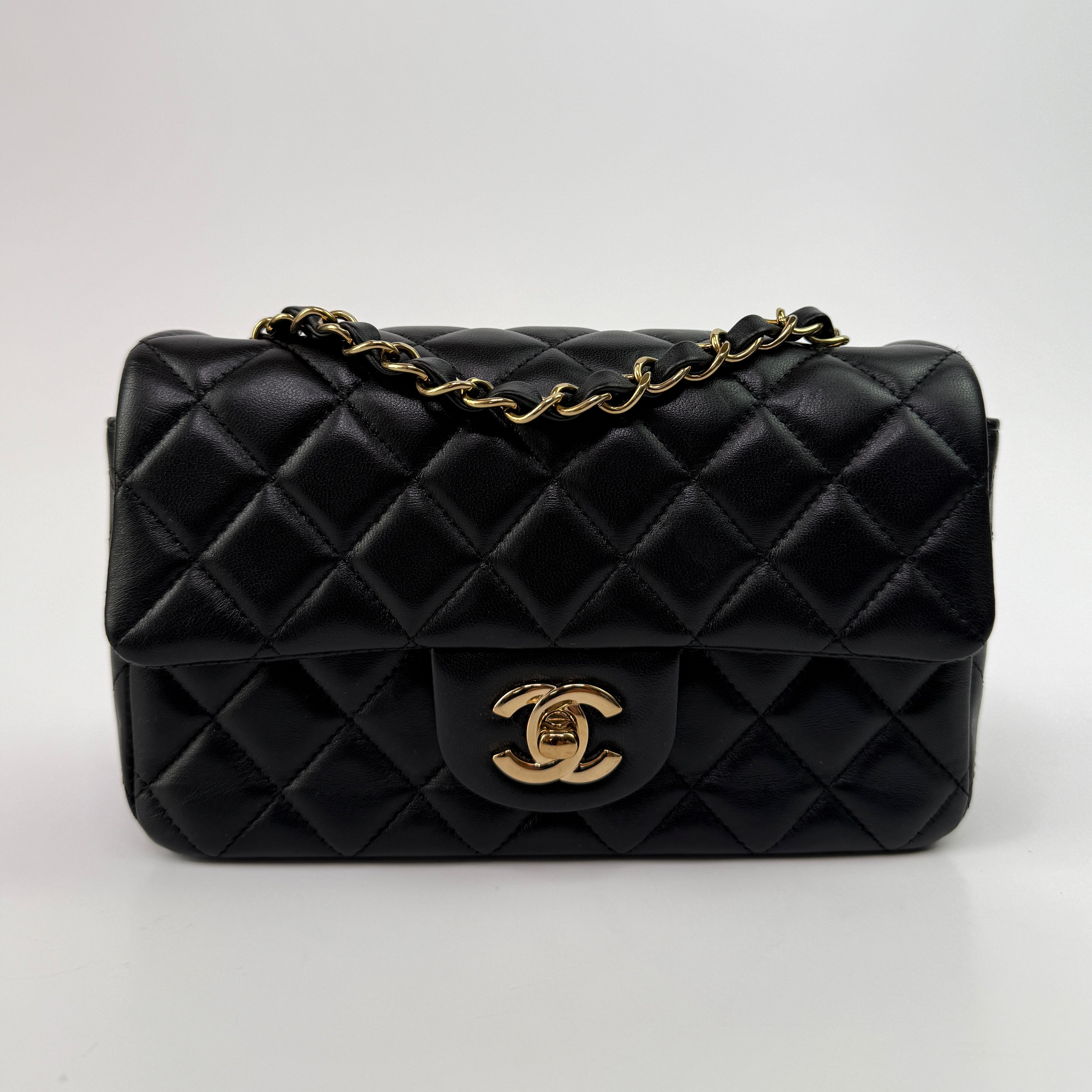 Chanel Mini Rectangle In Black Lambskin With GHW