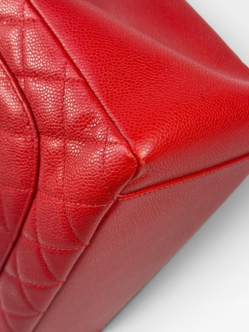 Chanel Grand Shopper Tote In Red Caviar Leather With Silver Hardware. 100% authentic and preloved in very good condition