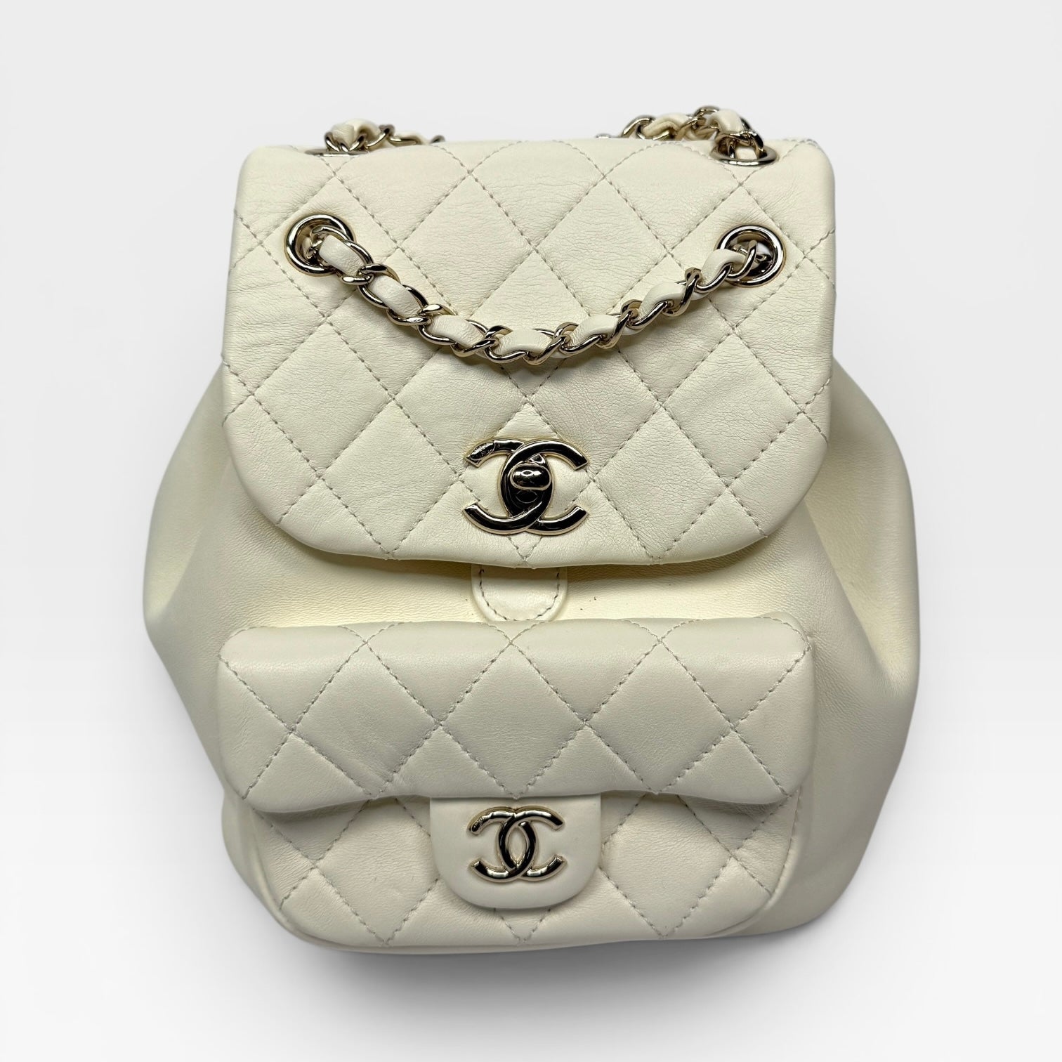 Chanel Duma Backpack In White Calfskin Leather With PGHW