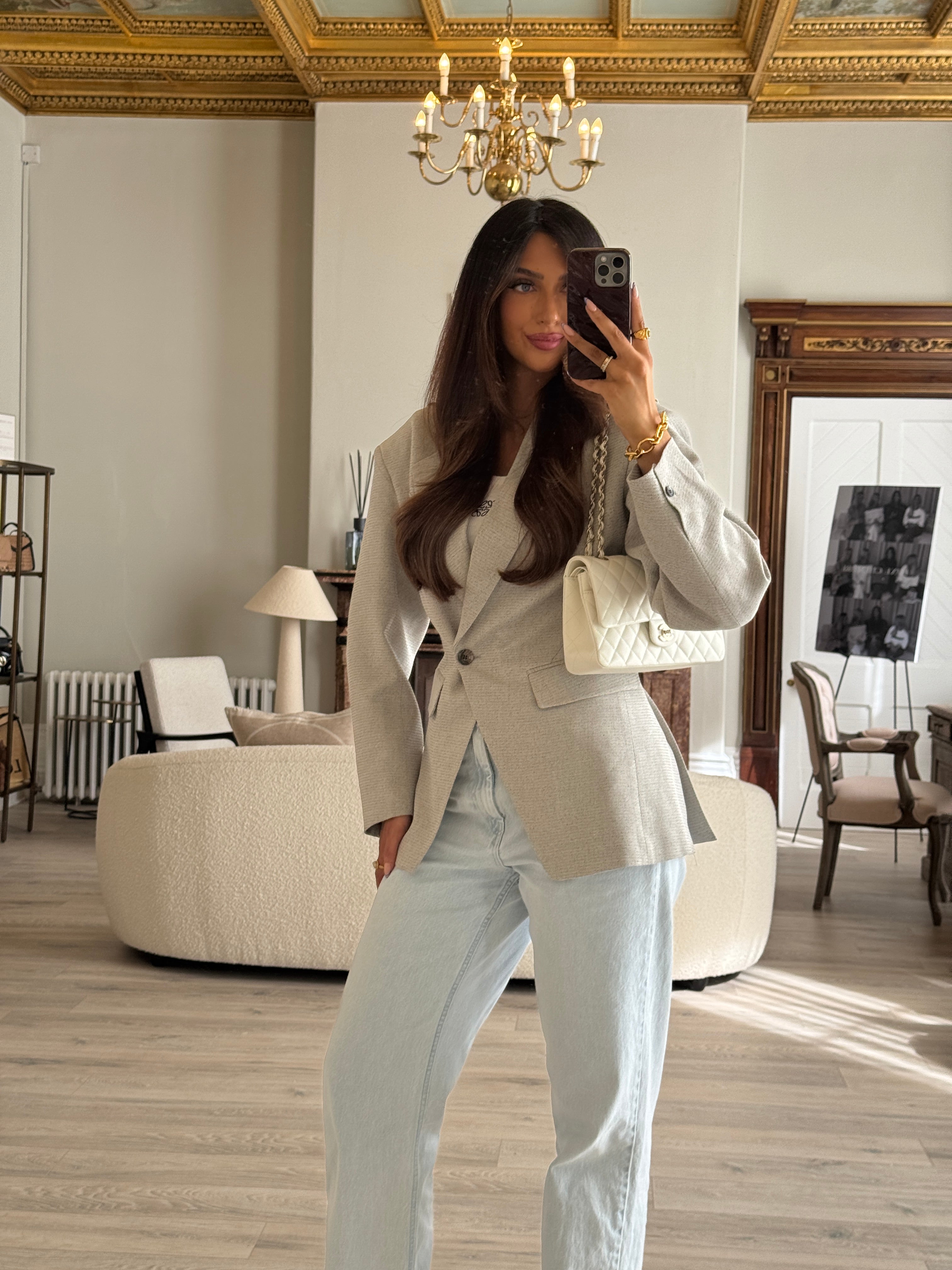 Chanel Medium Classic Double Flap White Caviar Leather With GHW