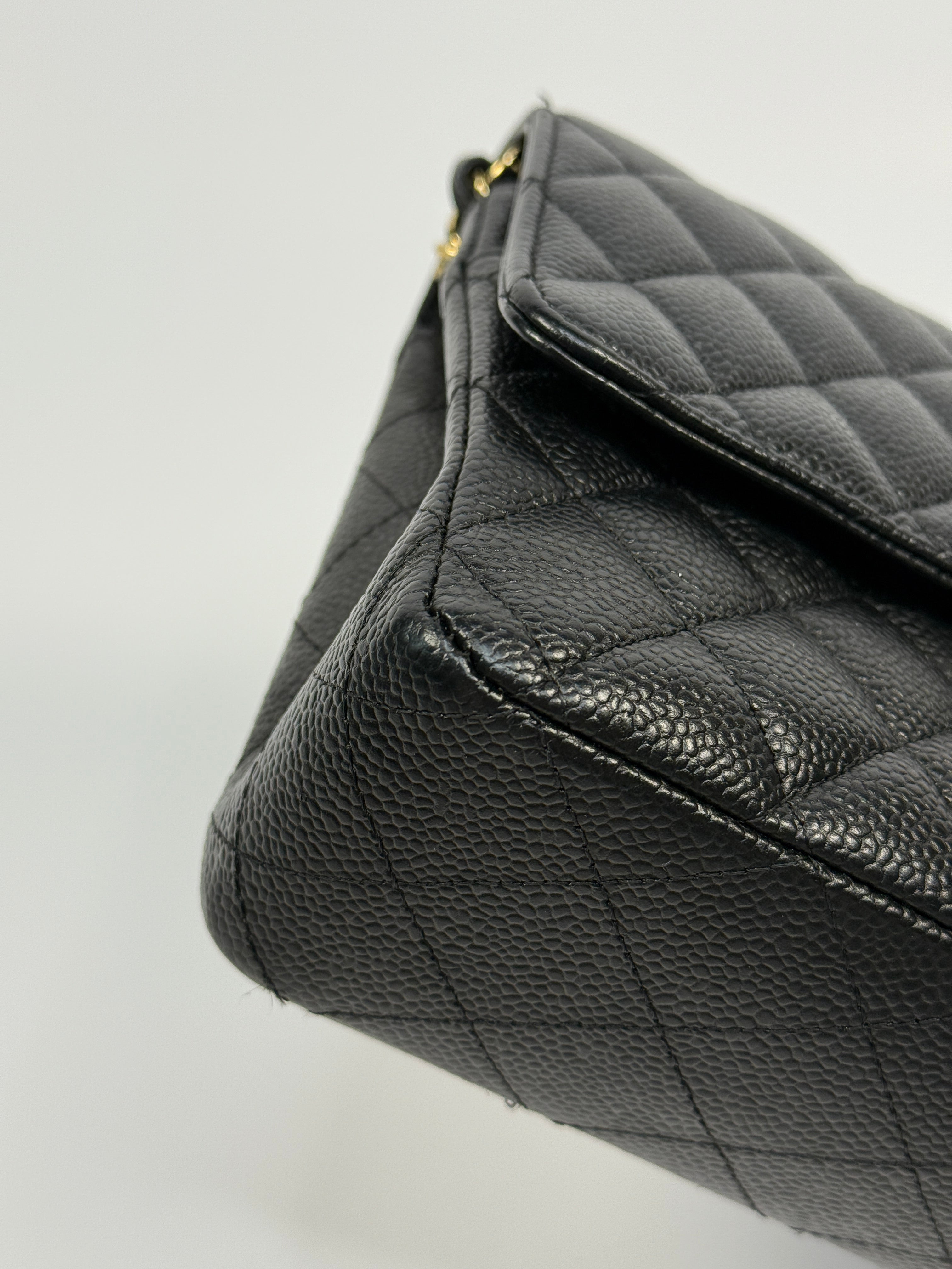 Chanel Medium Classic Double Flap Black Caviar With Gold Hardware, Authentic And Preloved In Excellent Condition 