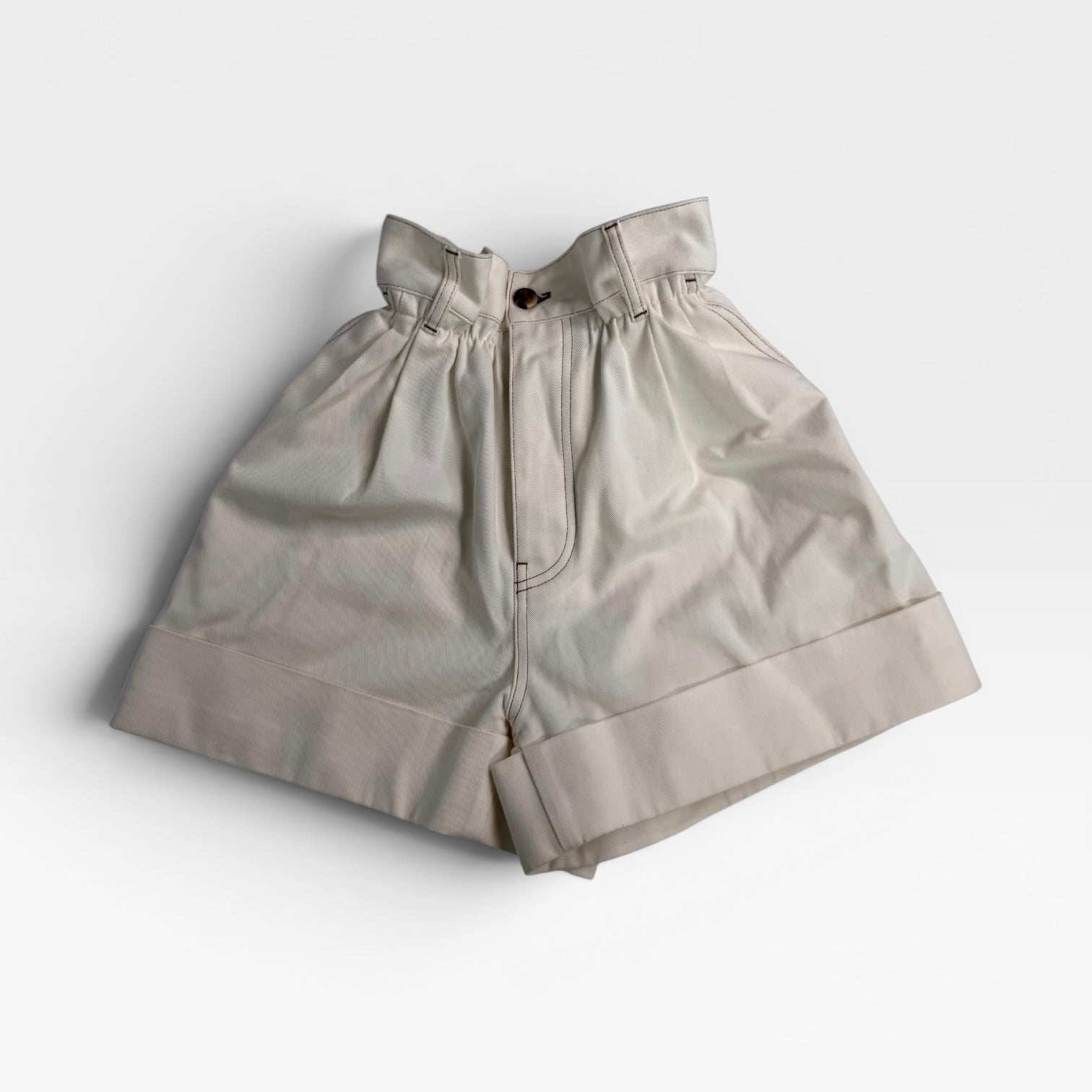 Miu Miu Paperbag Waist Shorts In Cream Denim (Size 38/UK6) 100% authentic and preloved in excellent condition