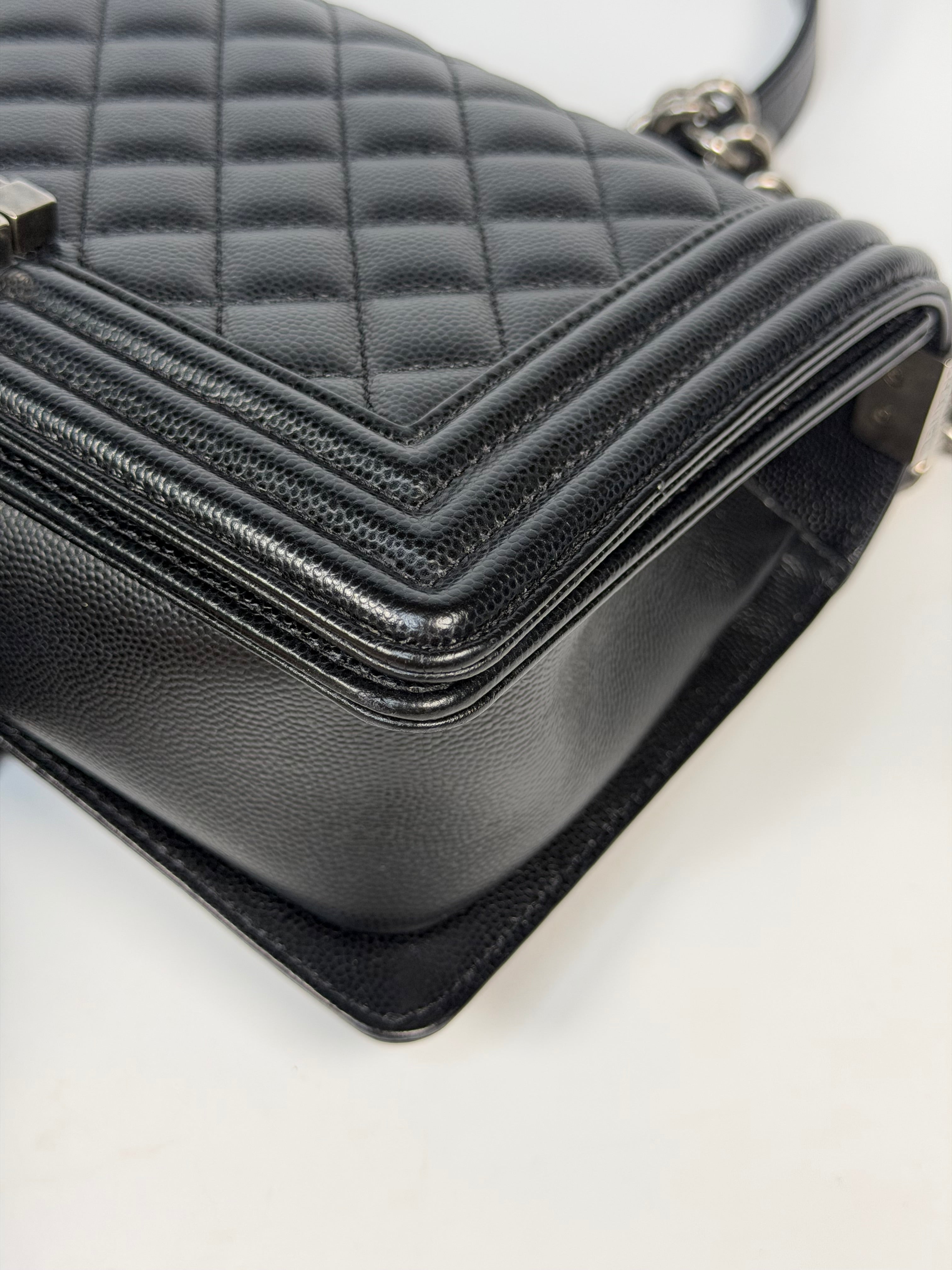 Chanel Medium Boy Bag In Black Caviar With Ruthenium Hardware