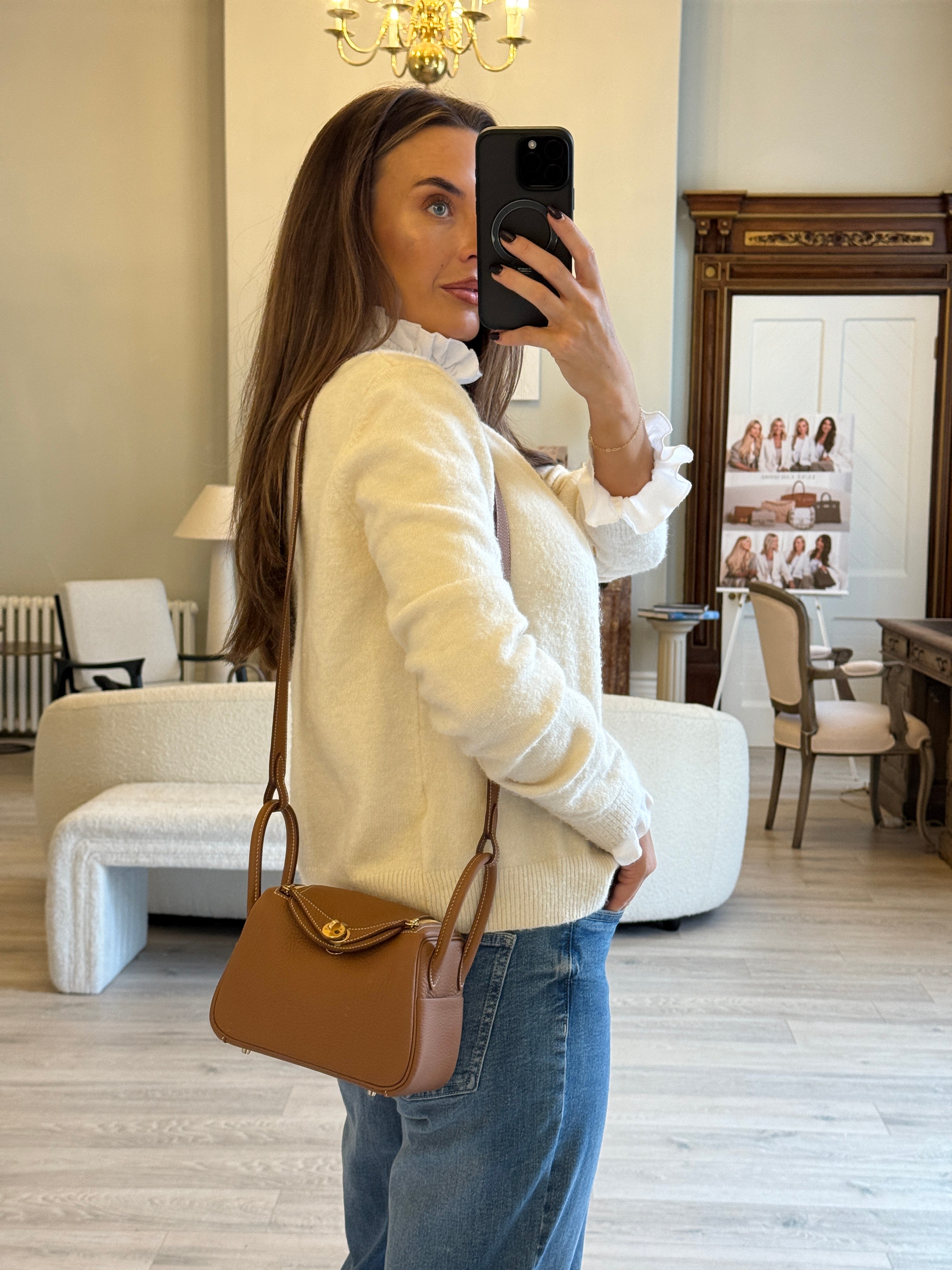 Hermès Mini Lindy In Gold Clemence Leather With Gold Hardware Authentic New & Unused