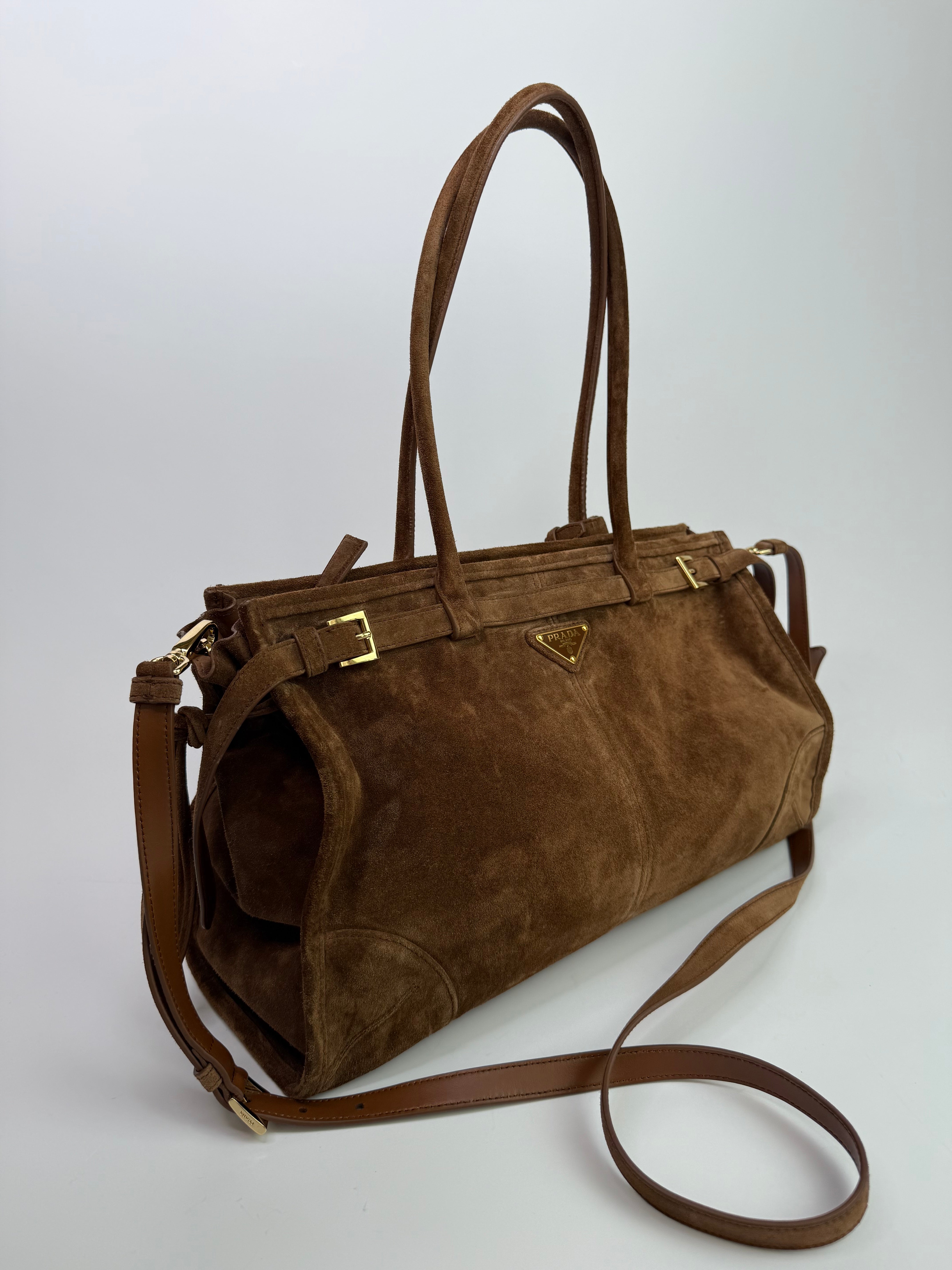 Prada Large Bonnie Suede Handbag