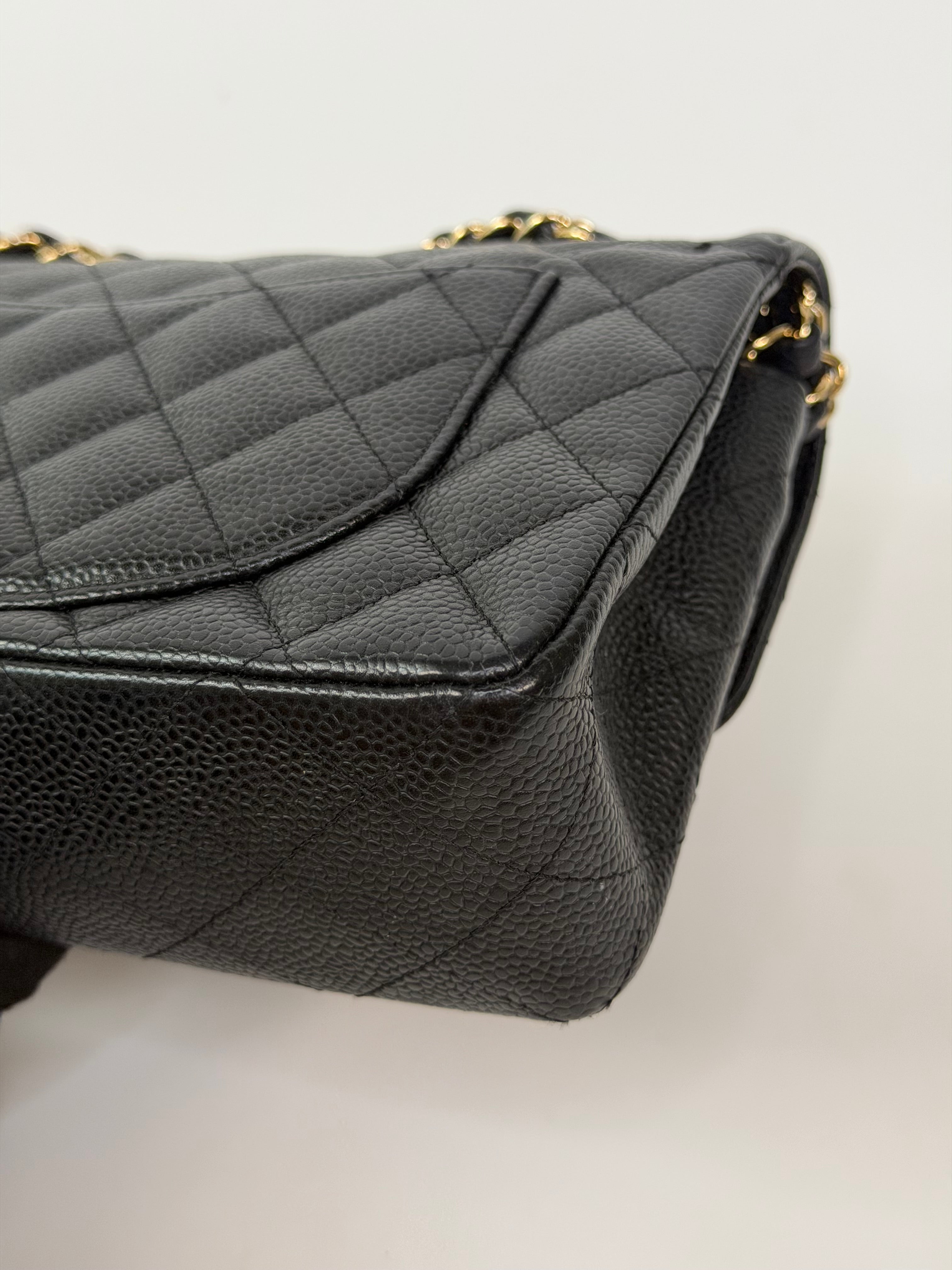 Chanel Small Classic Double Flap In Black Caviar Leather With Gold Hardware. 100% authentic and preloved in excellent condition